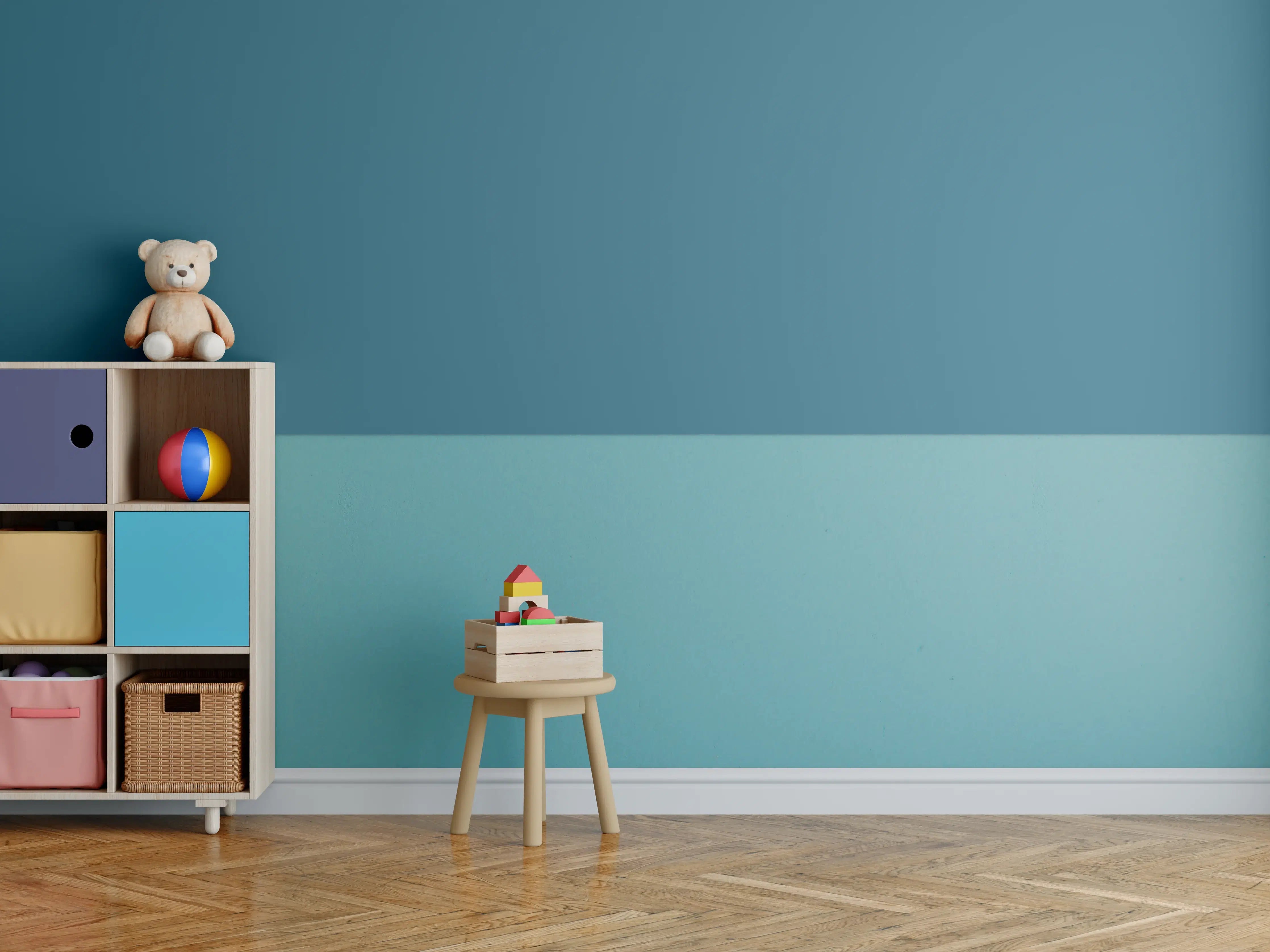 Kinderzimmer Wandgestaltung - RAL 5025 (Perlenzenzianblau)