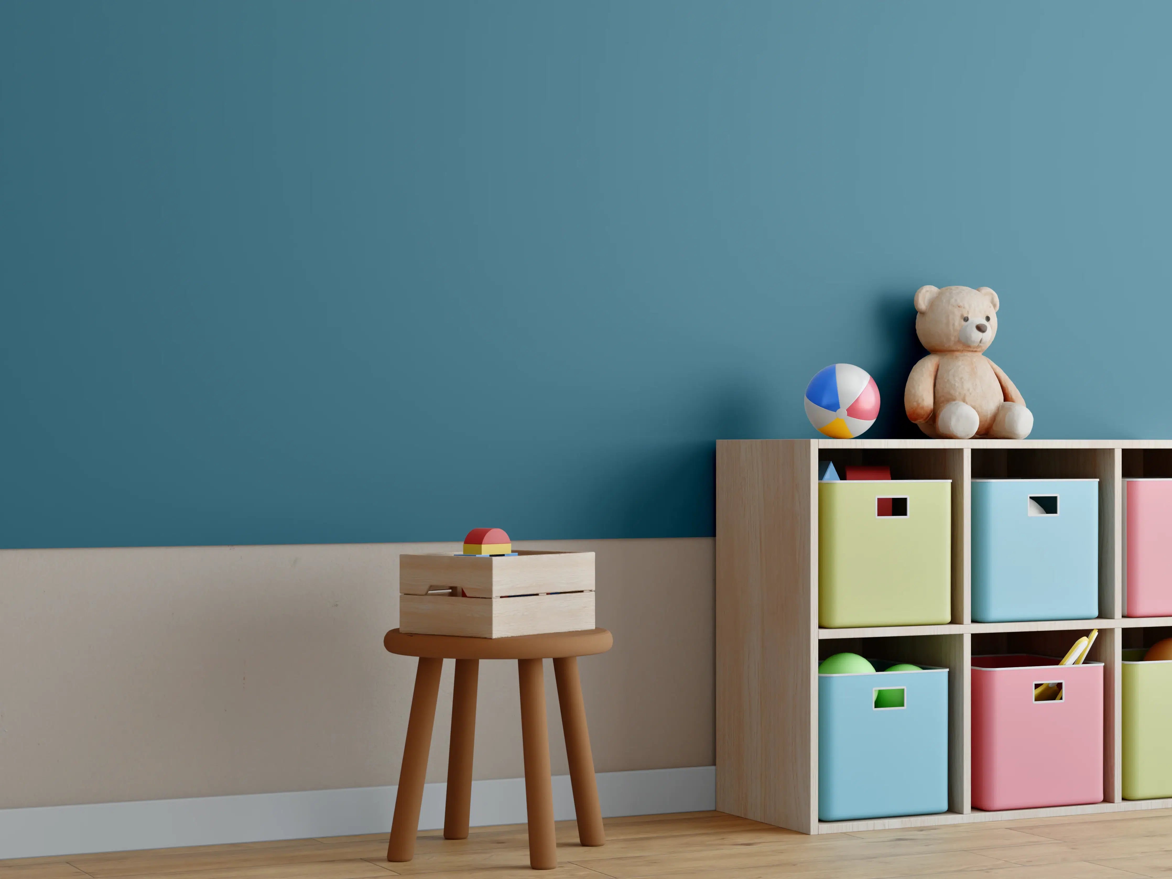 Kinderzimmer Wandgestaltung - RAL 5025 (Perlenzenzianblau)