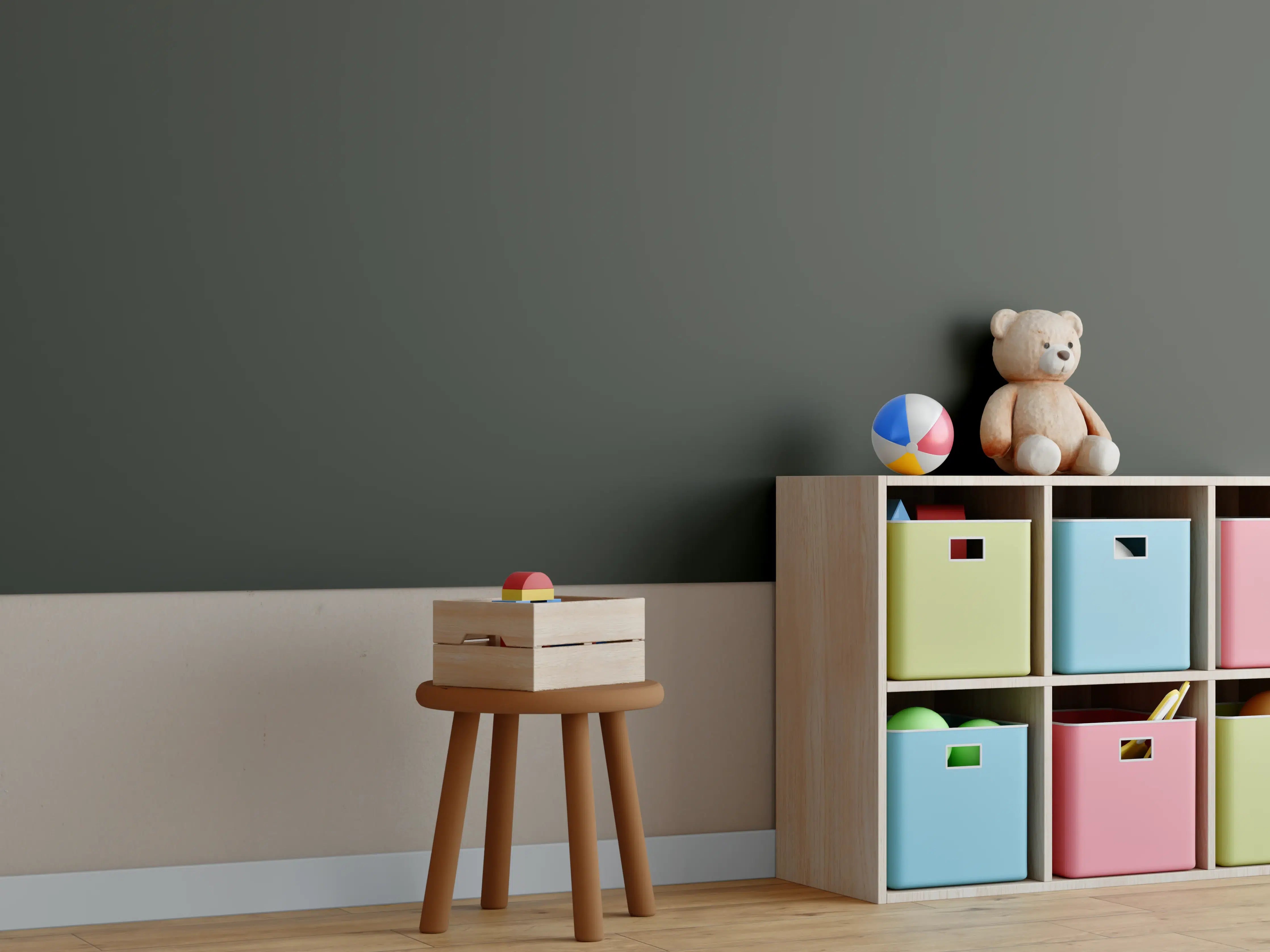 Kinderzimmer Wandgestaltung - RAL 6008 (Braungrün)