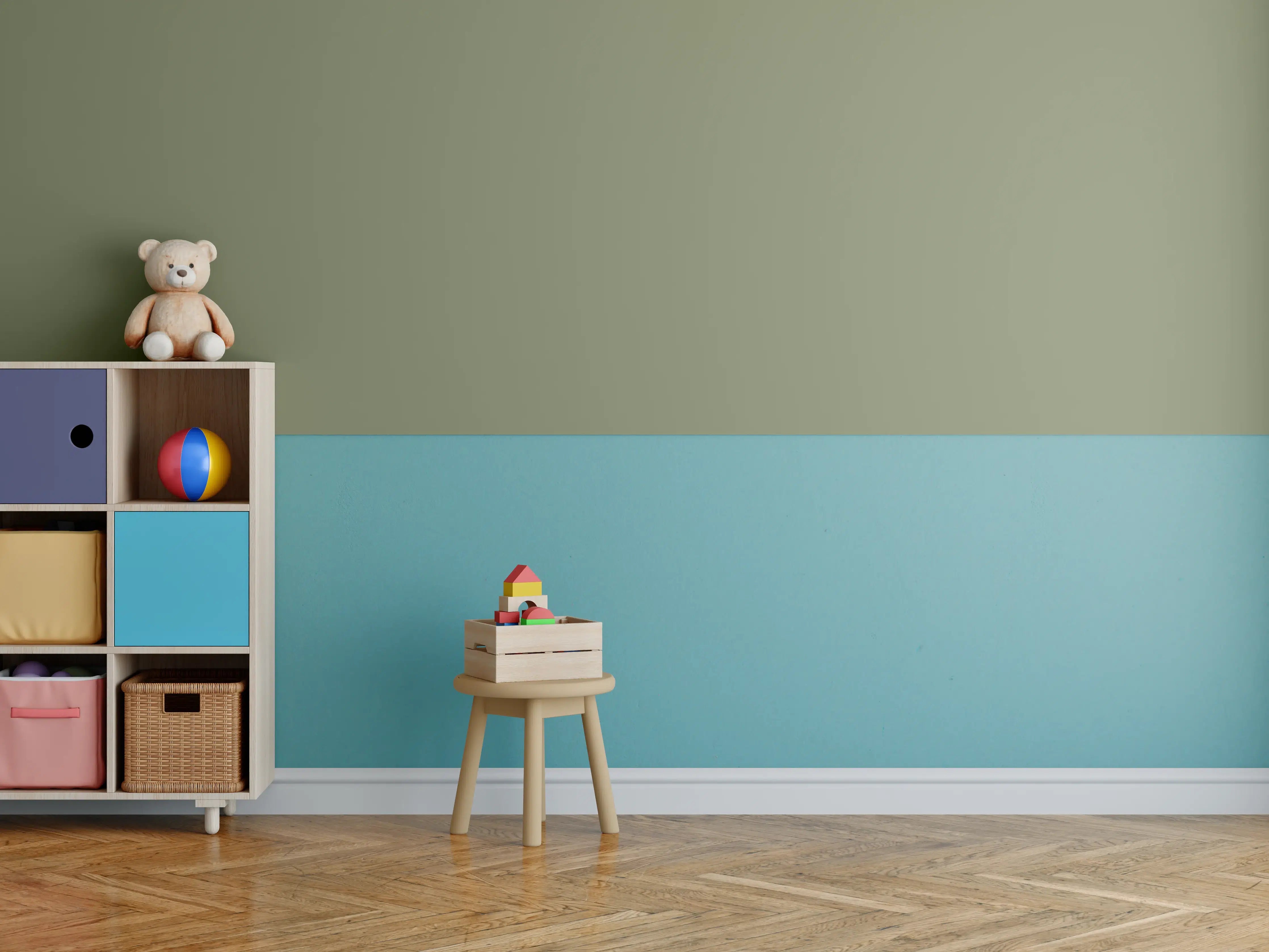 Kinderzimmer Wandgestaltung - RAL 6013 (Schilfgrün)