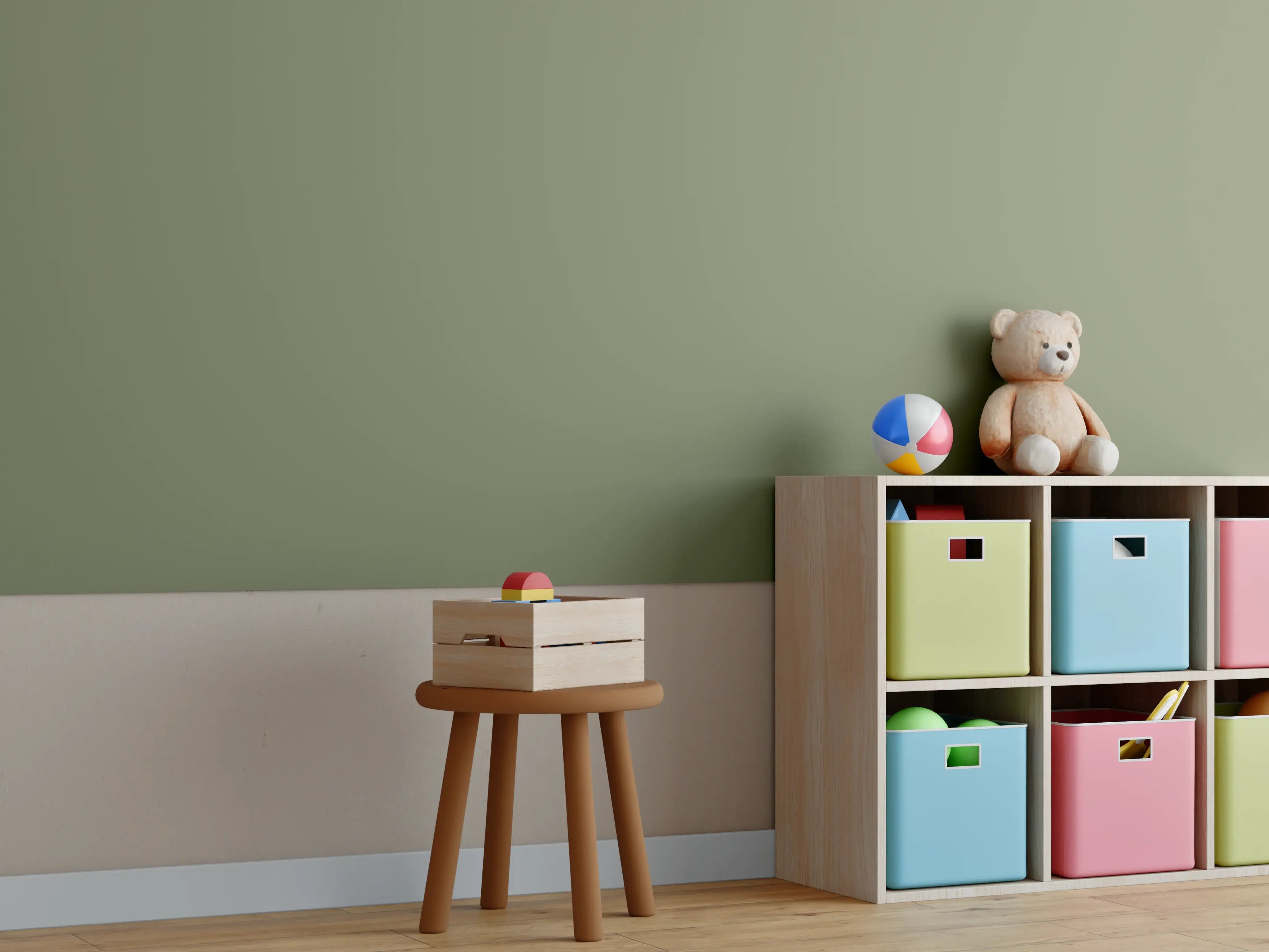 Kinderzimmer Wandgestaltung - RAL 6013 (Schilfgrün)