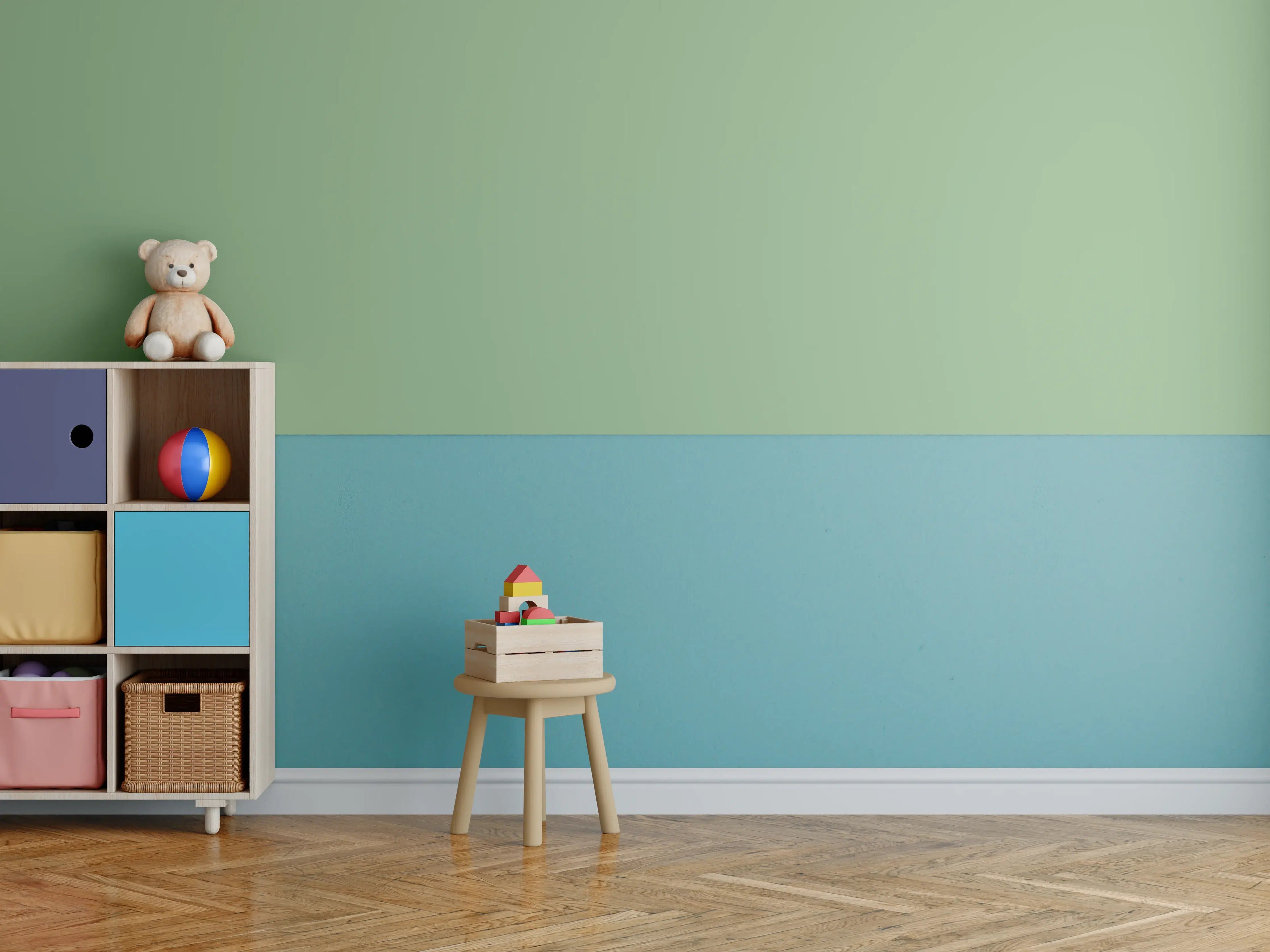 Kinderzimmer Wandgestaltung - RAL 6021 (Blassgrün)