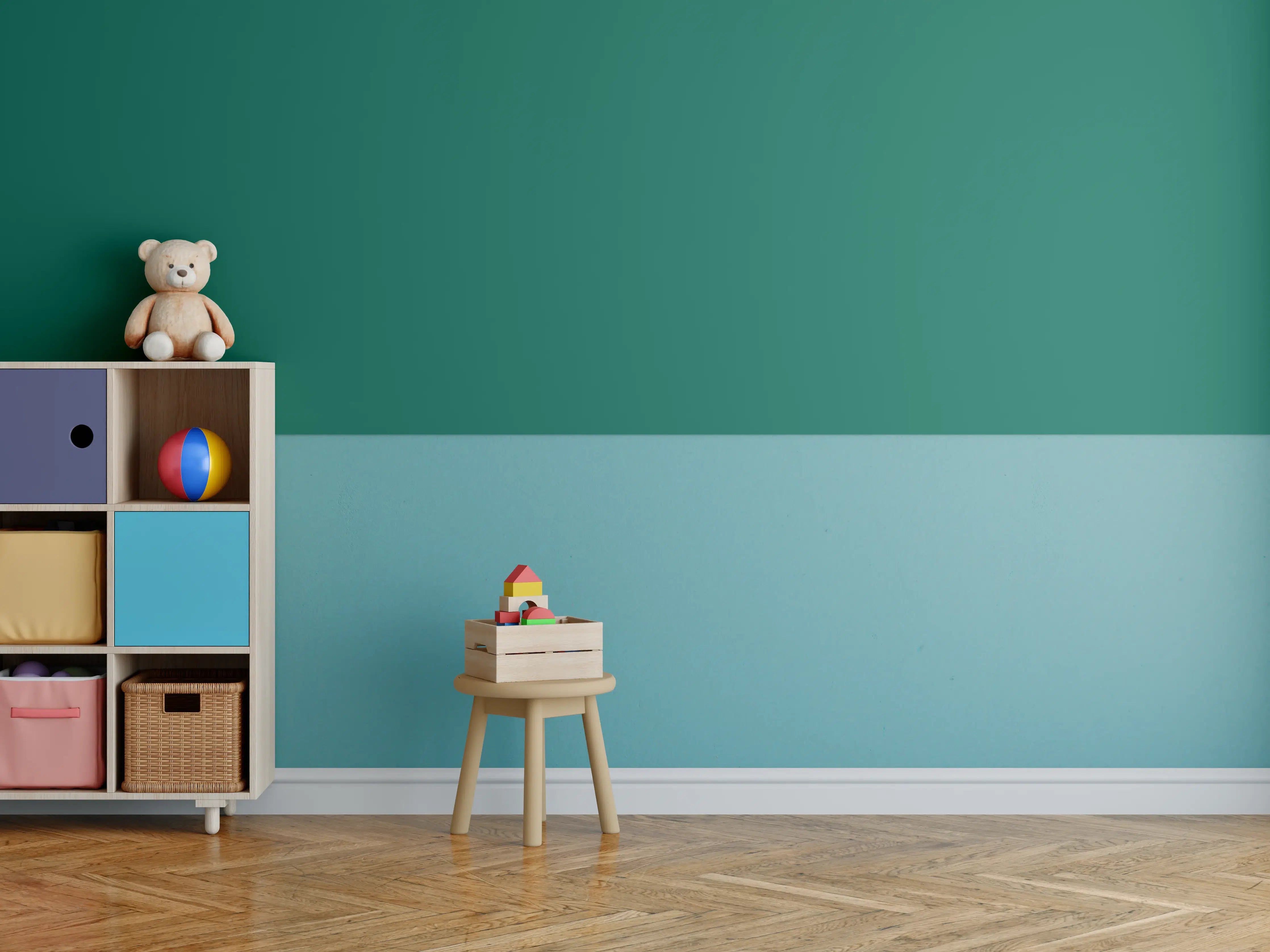 Kinderzimmer Wandgestaltung - RAL 6036 (Perlopalgrün)