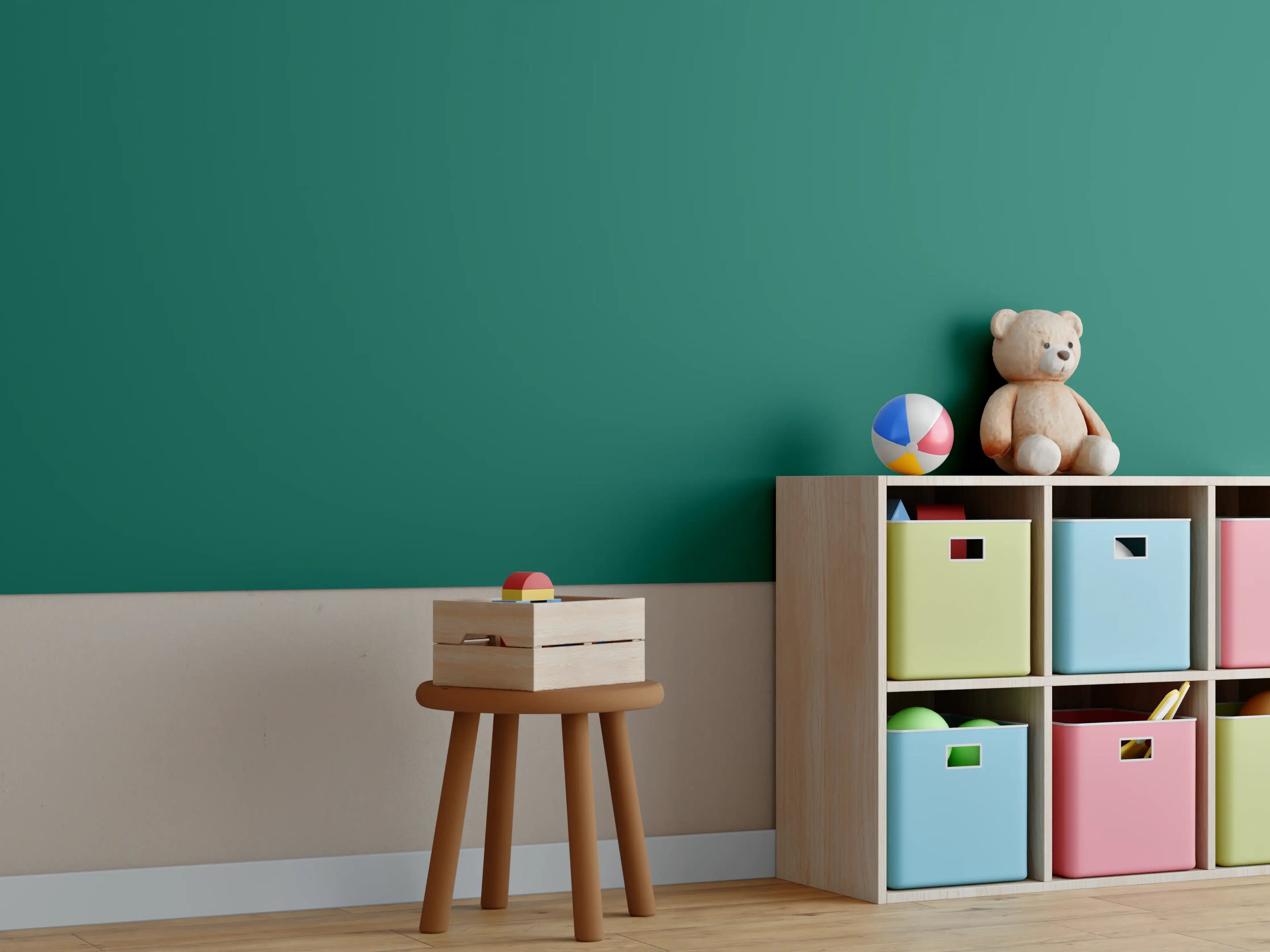 Kinderzimmer Wandgestaltung - RAL 6036 (Perlopalgrün)