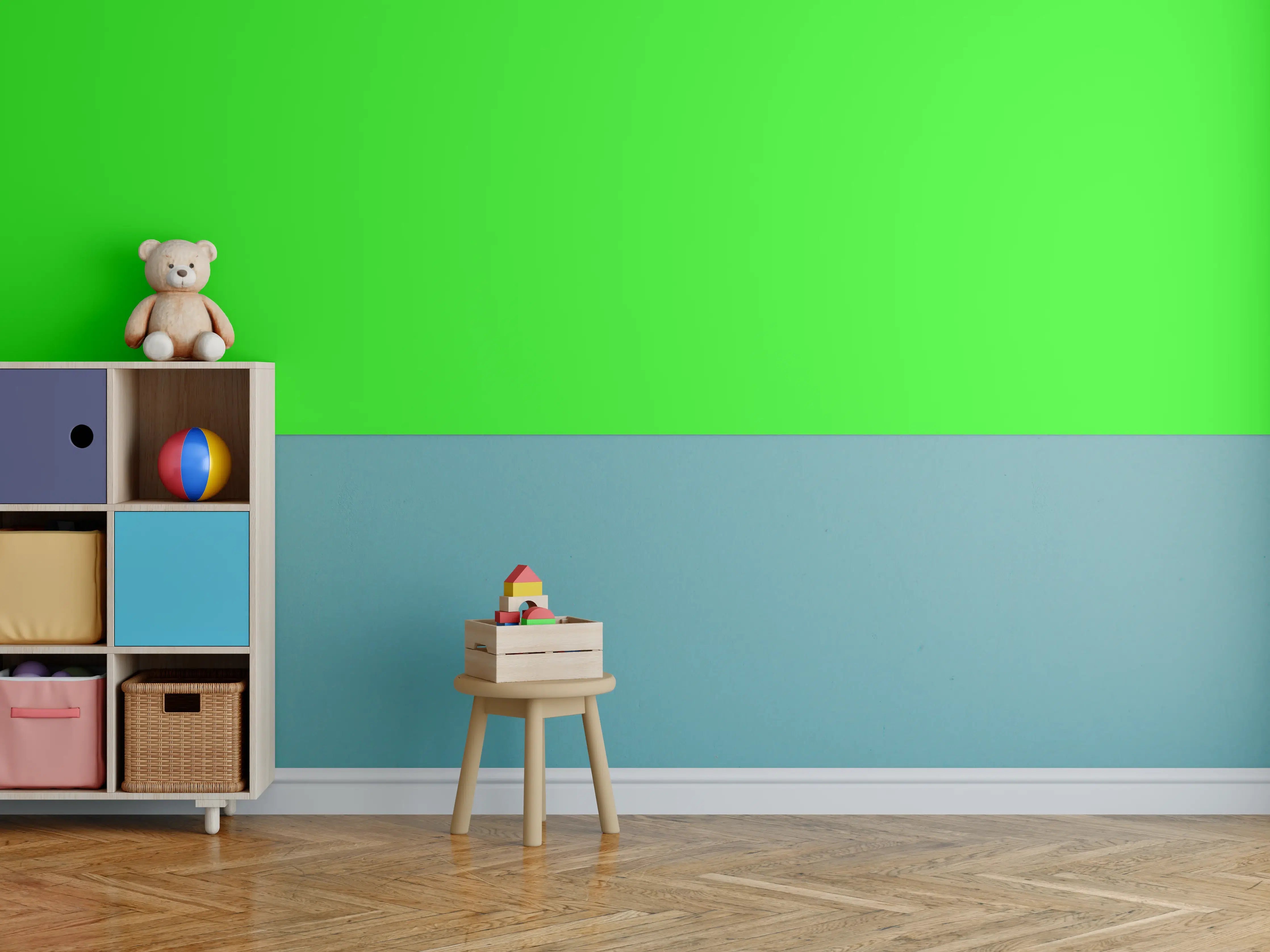 Kinderzimmer Wandgestaltung - RAL 6037 (Reines Grün)