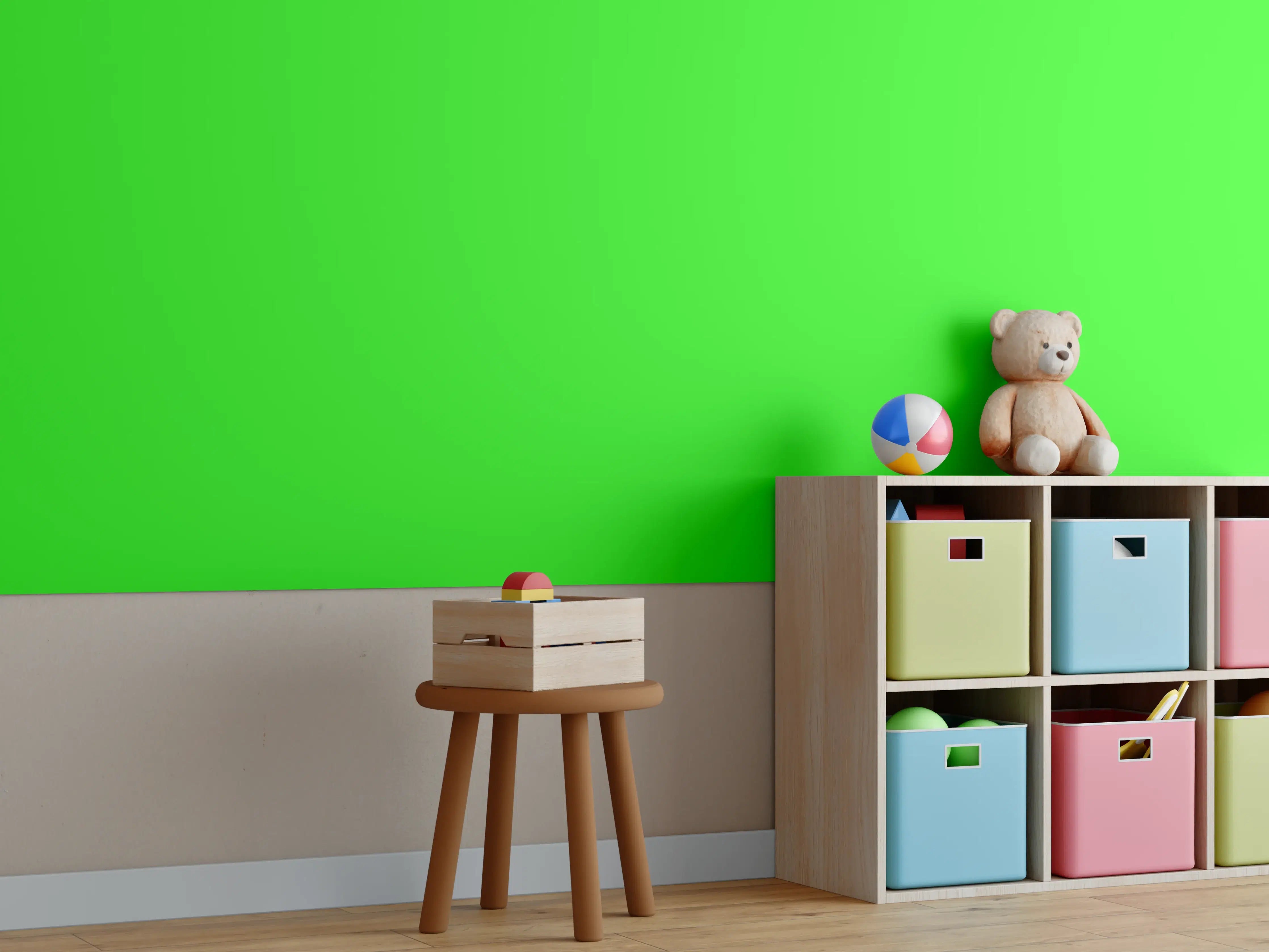 Kinderzimmer Wandgestaltung - RAL 6037 (Reines Grün)