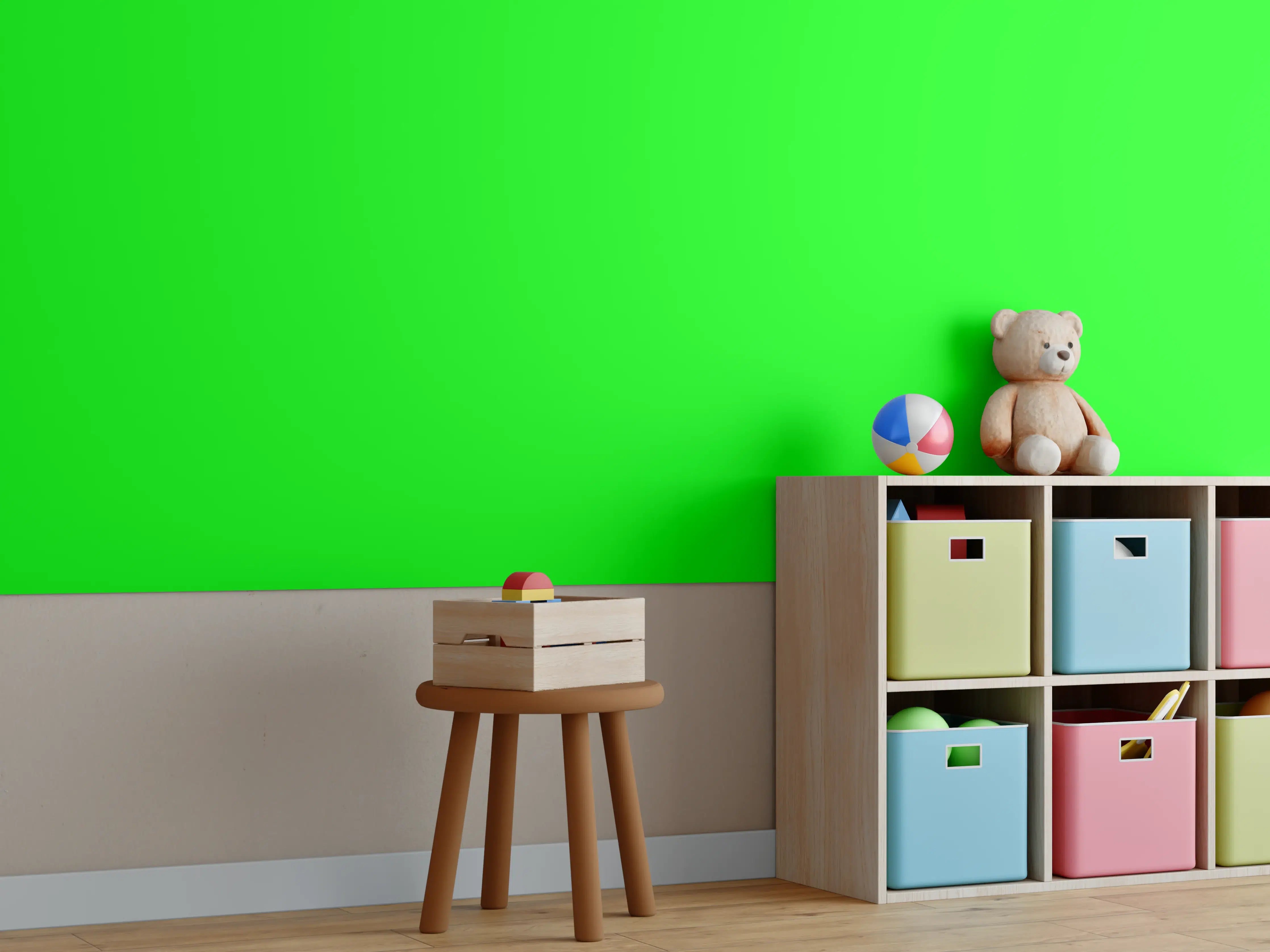 Kinderzimmer Wandgestaltung - RAL 6038 (leuchtendes Grün)