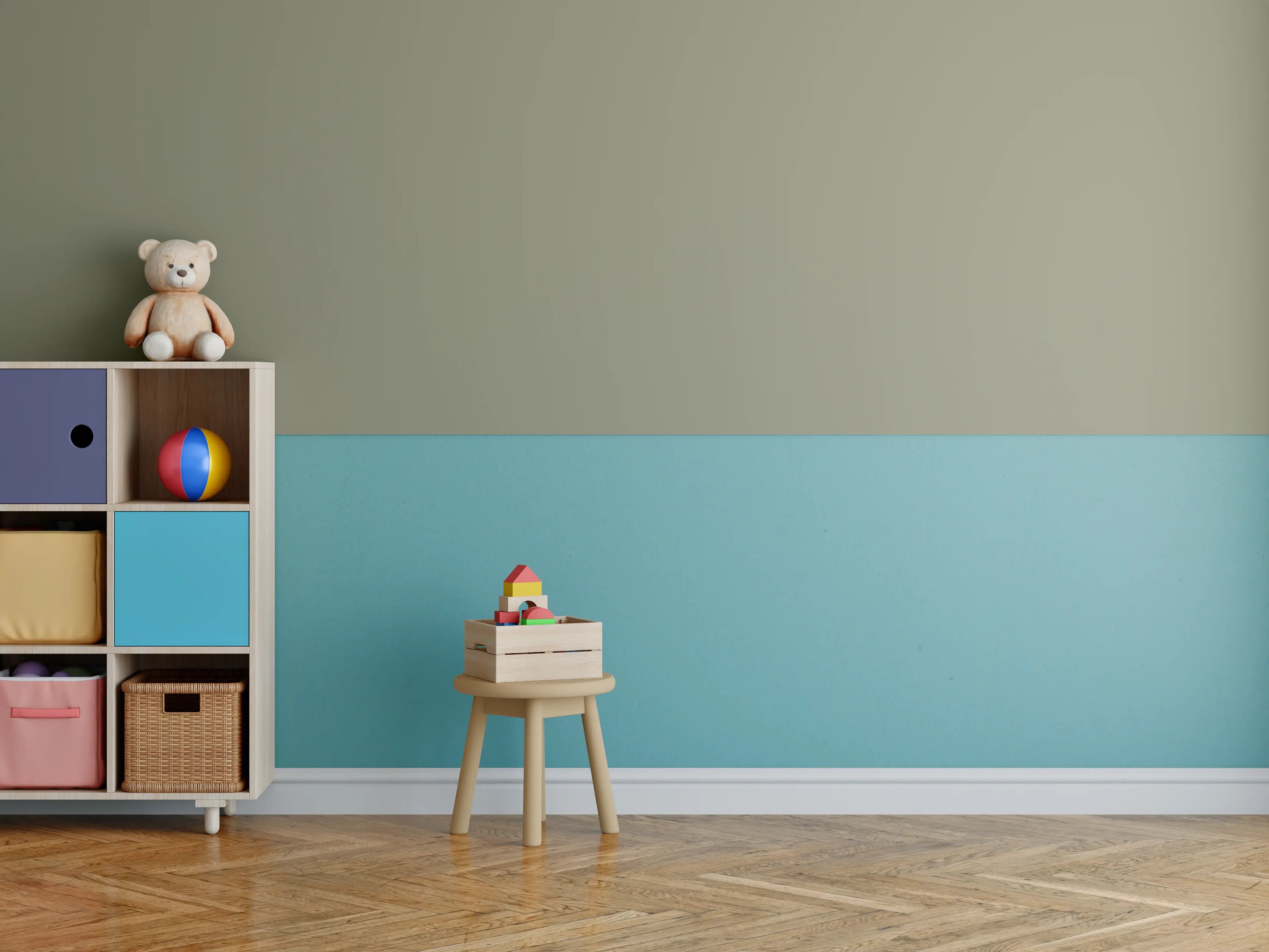 Kinderzimmer Wandgestaltung - RAL 7002 (Olivgrau)