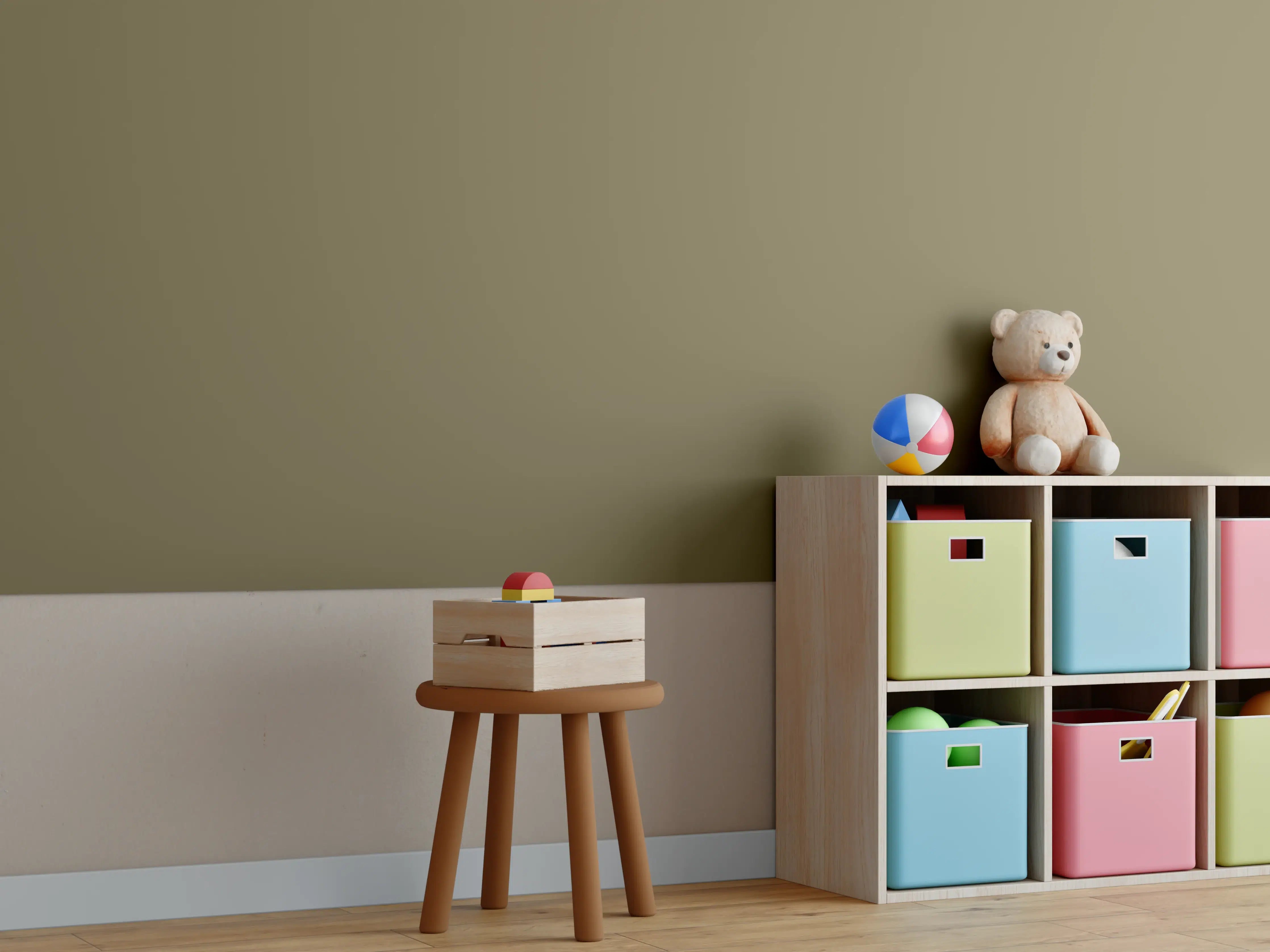 Kinderzimmer Wandgestaltung - RAL 7008 (Khaki grau)