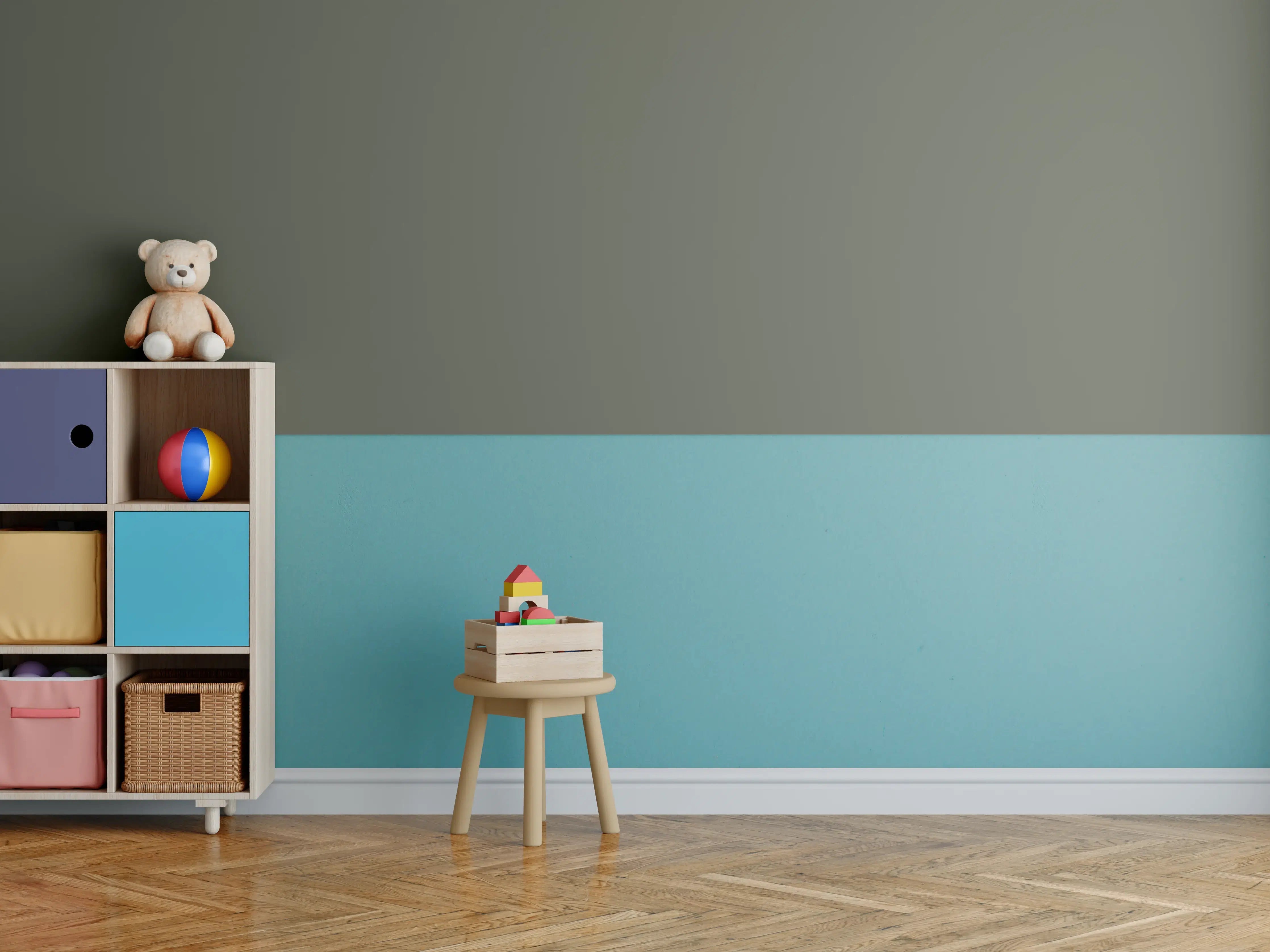 Kinderzimmer Wandgestaltung - RAL 7013 (auch braun-grau)