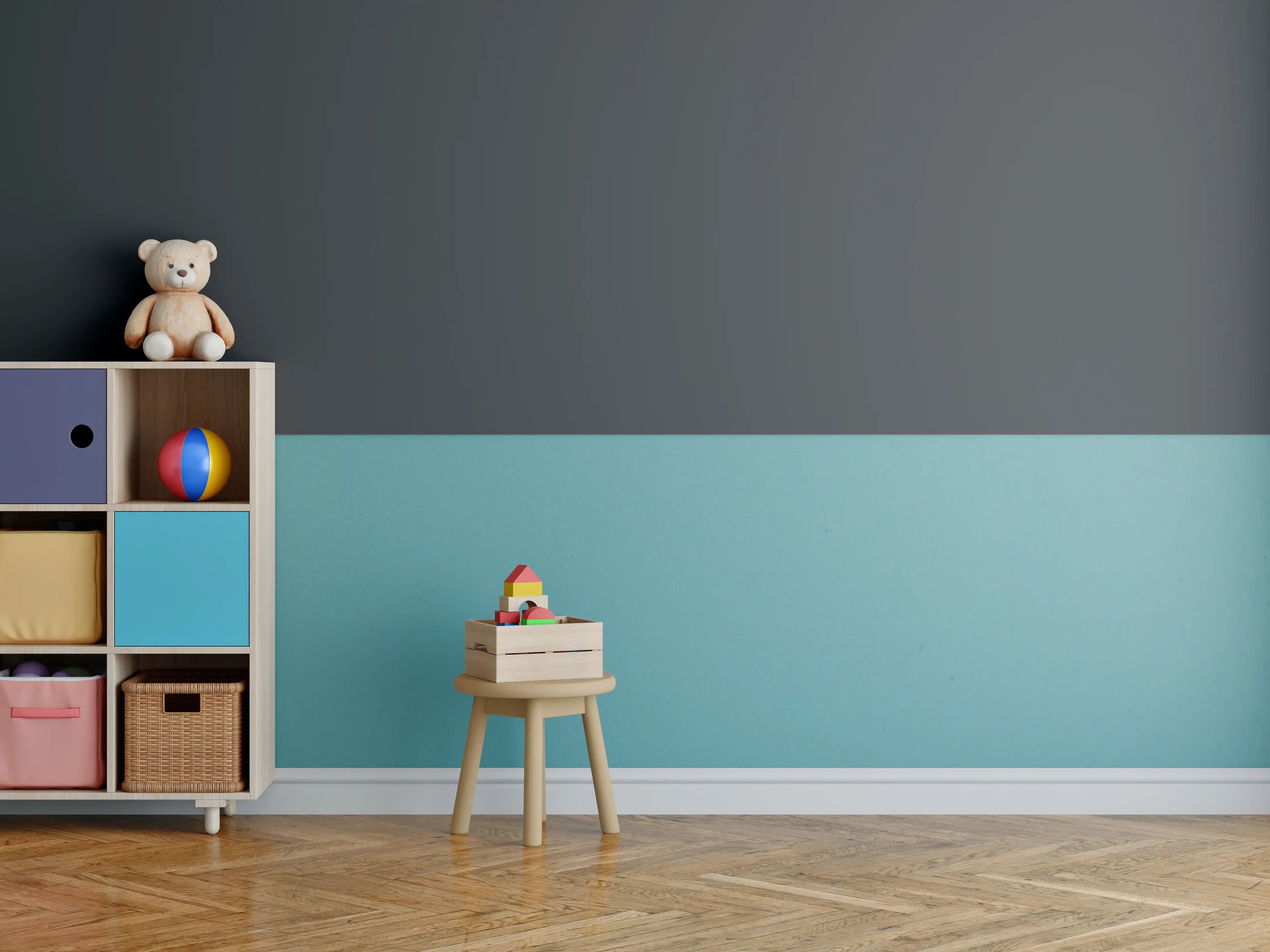 Kinderzimmer Wandgestaltung - RAL 7021 (Schwarzgrau)
