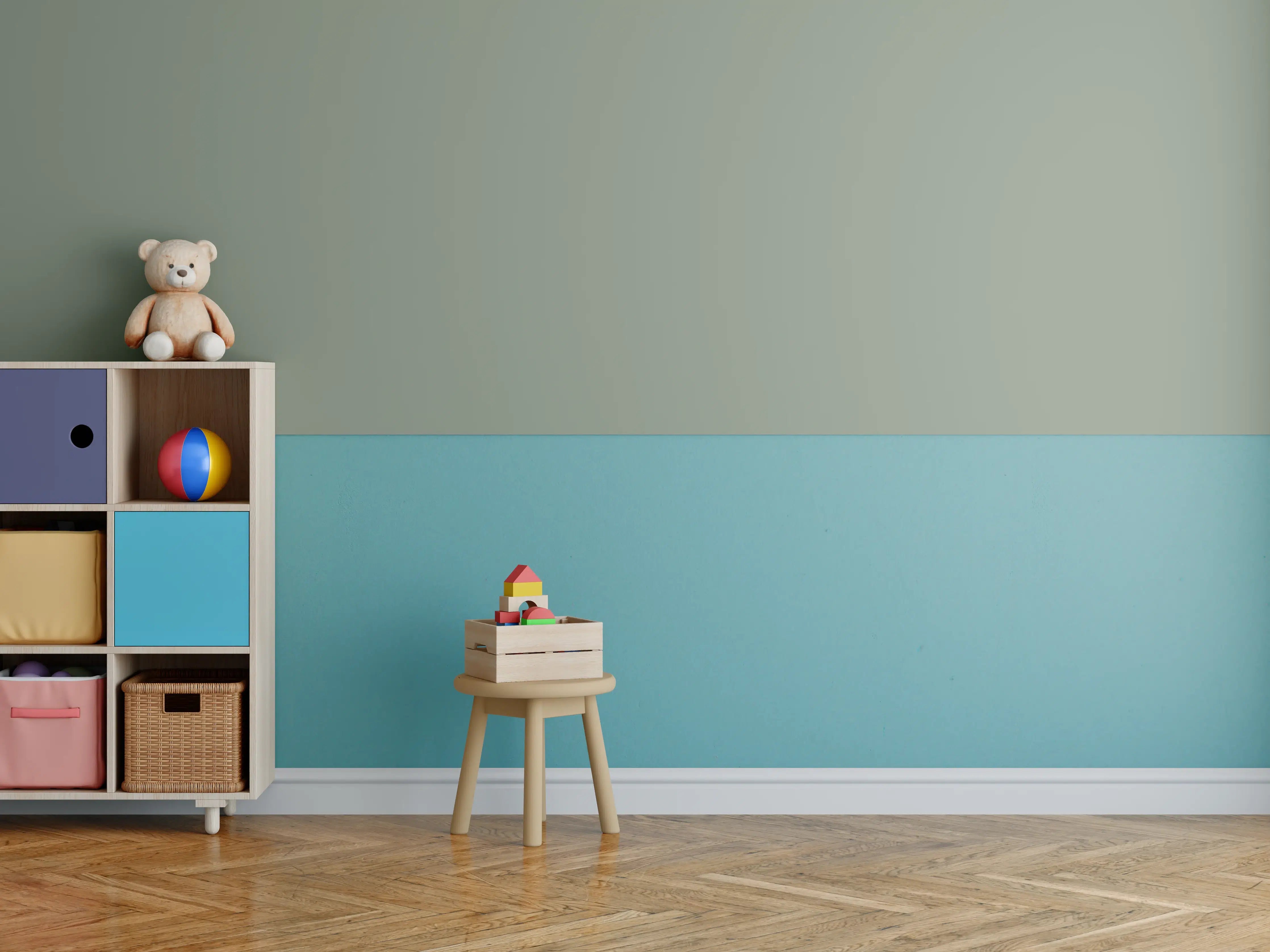 Kinderzimmer Wandgestaltung - RAL 7033 (Zementgrau)