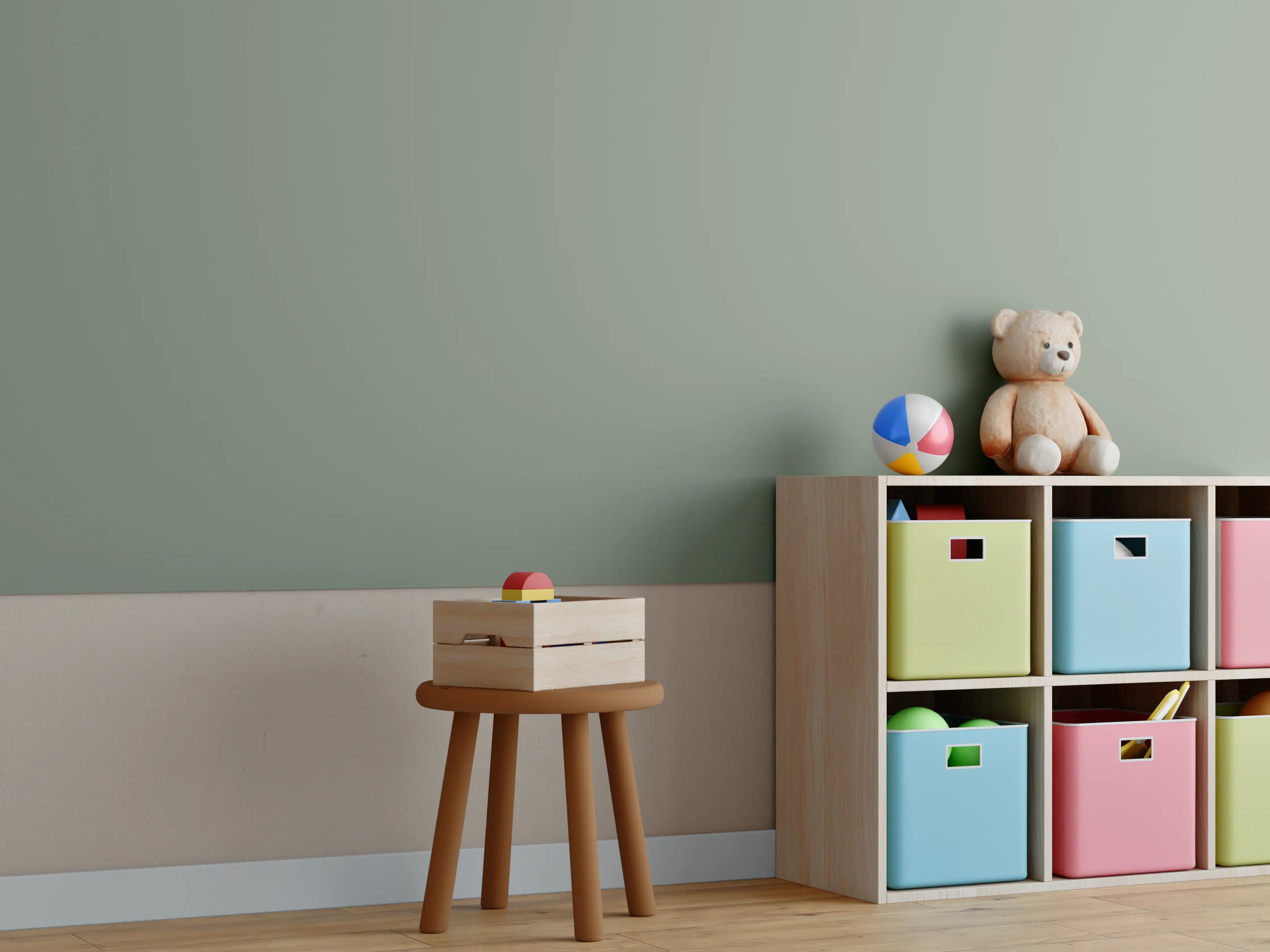 Kinderzimmer Wandgestaltung - RAL 7033 (Zementgrau)