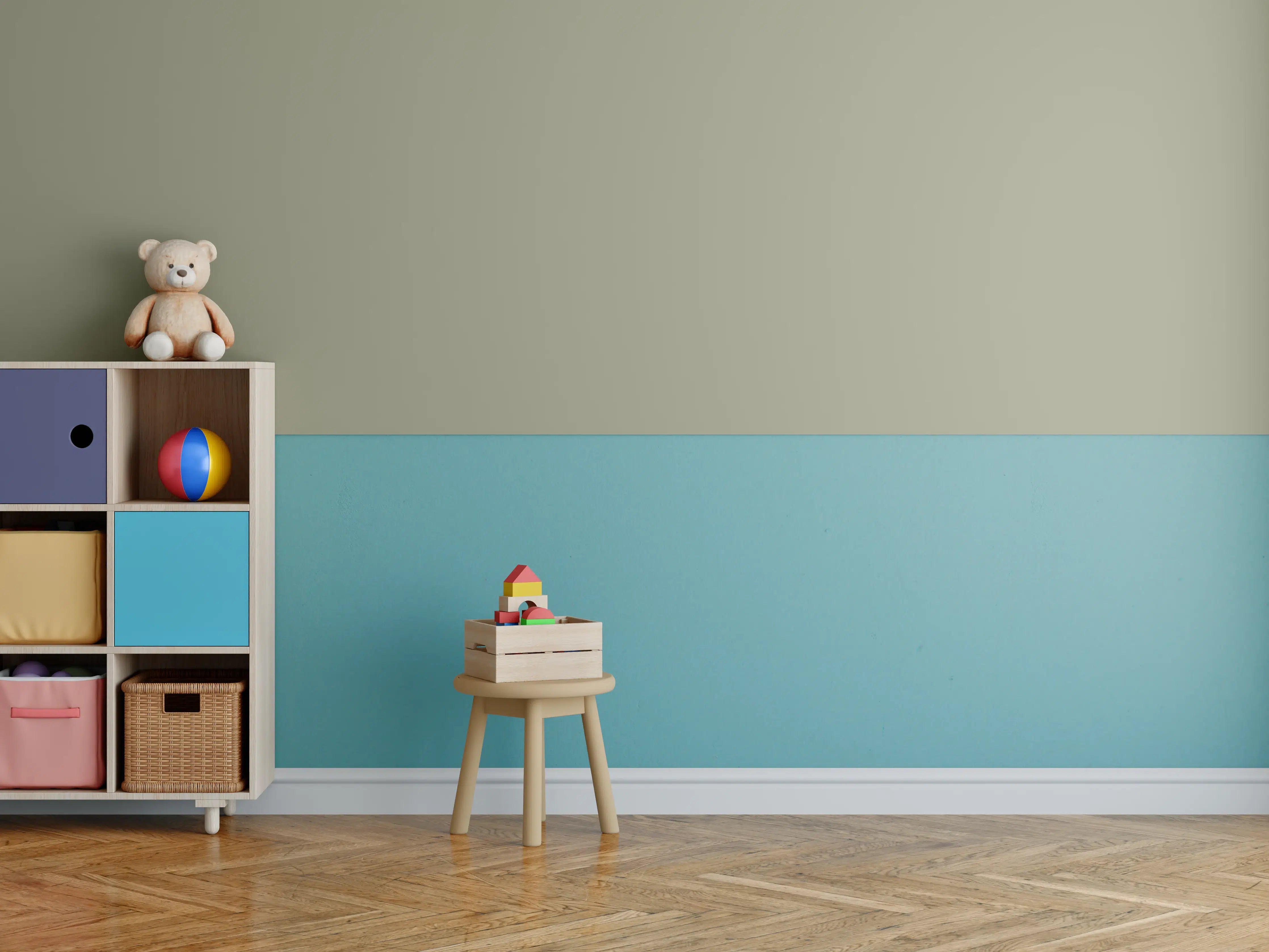 Kinderzimmer Wandgestaltung - RAL 7034 (Gelbgrau)