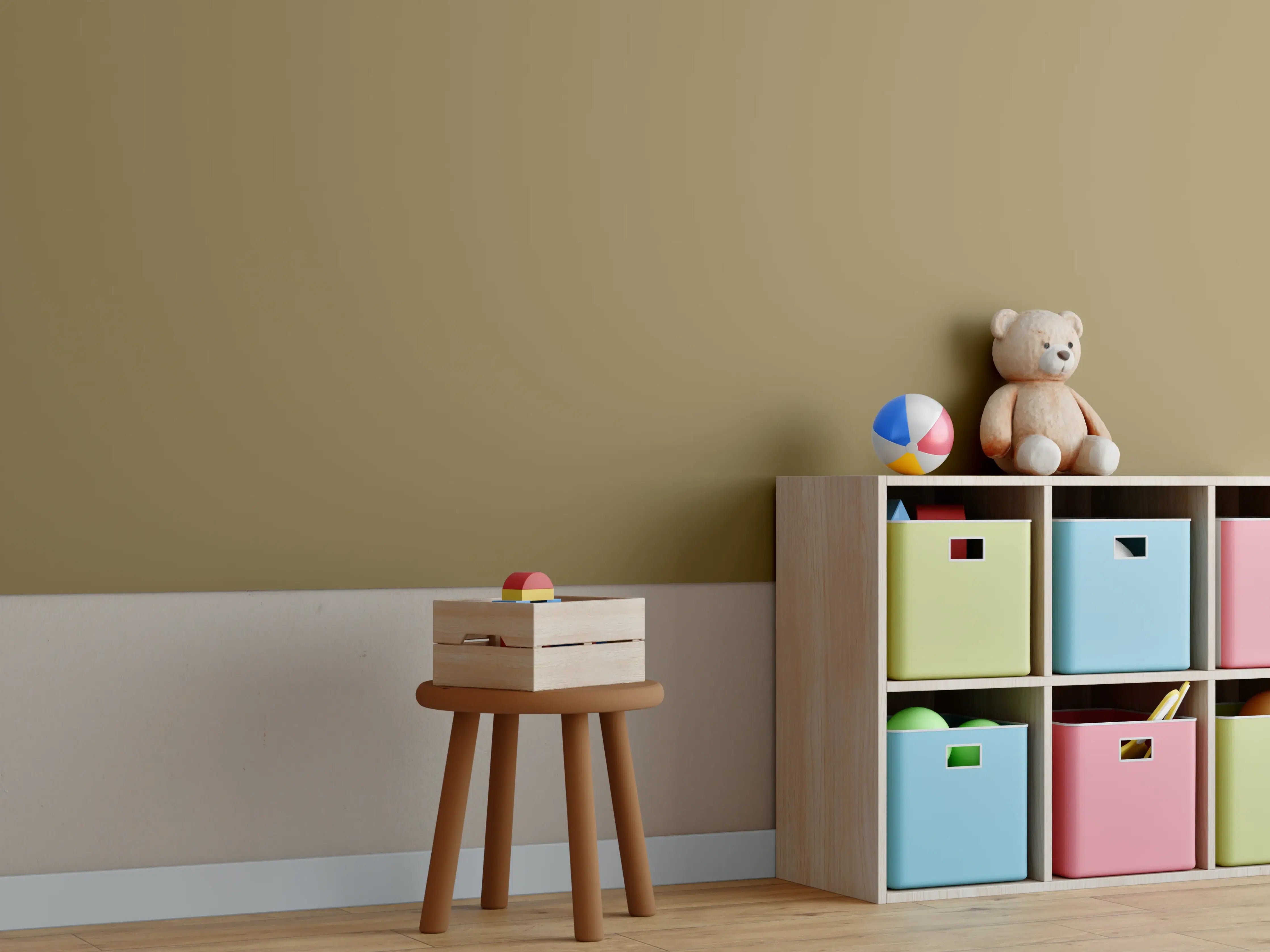 Kinderzimmer Wandgestaltung - RAL 8000 (Grünbraun)