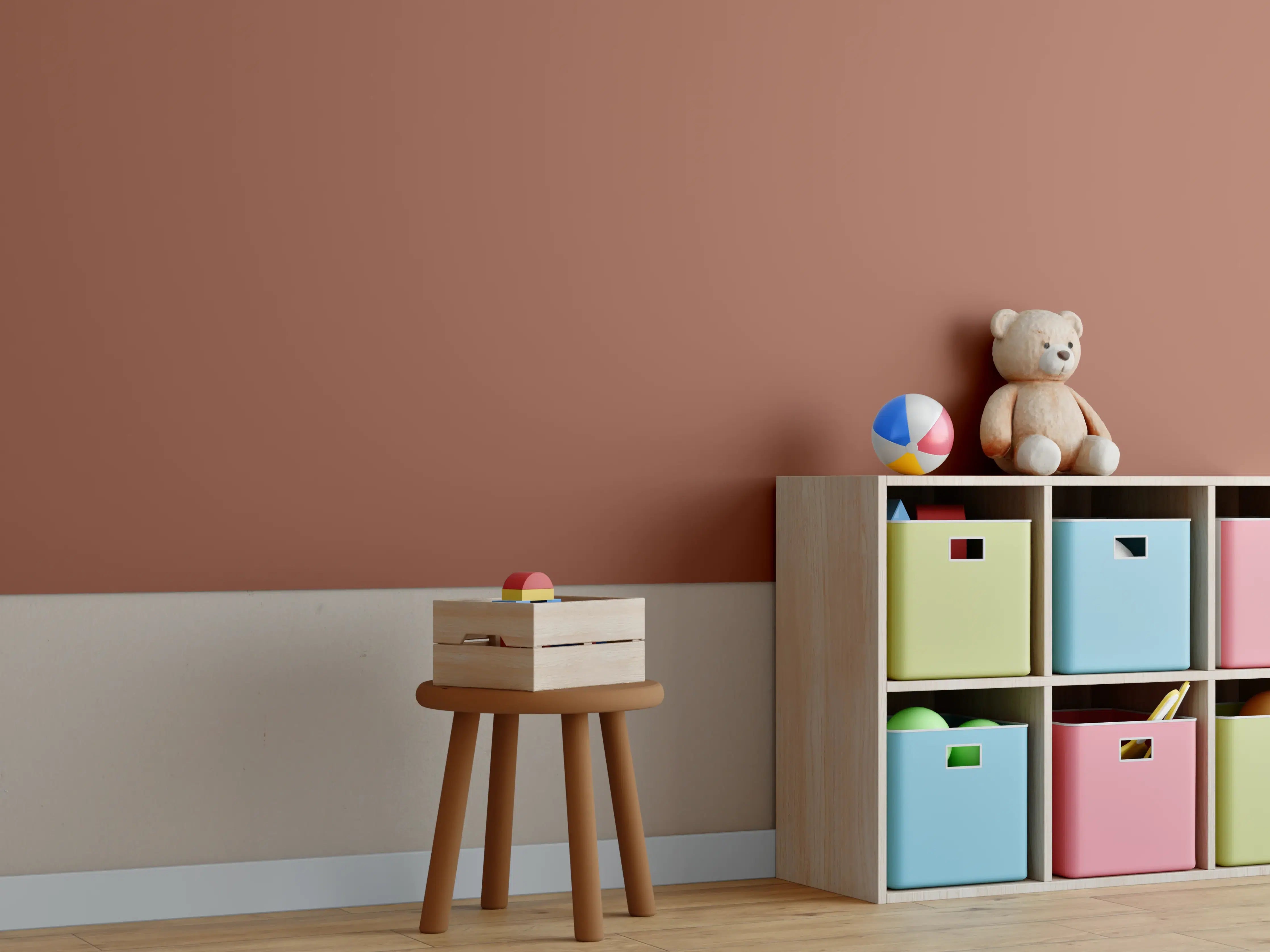 Kinderzimmer Wandgestaltung - RAL 8004 (Kupferbraun)