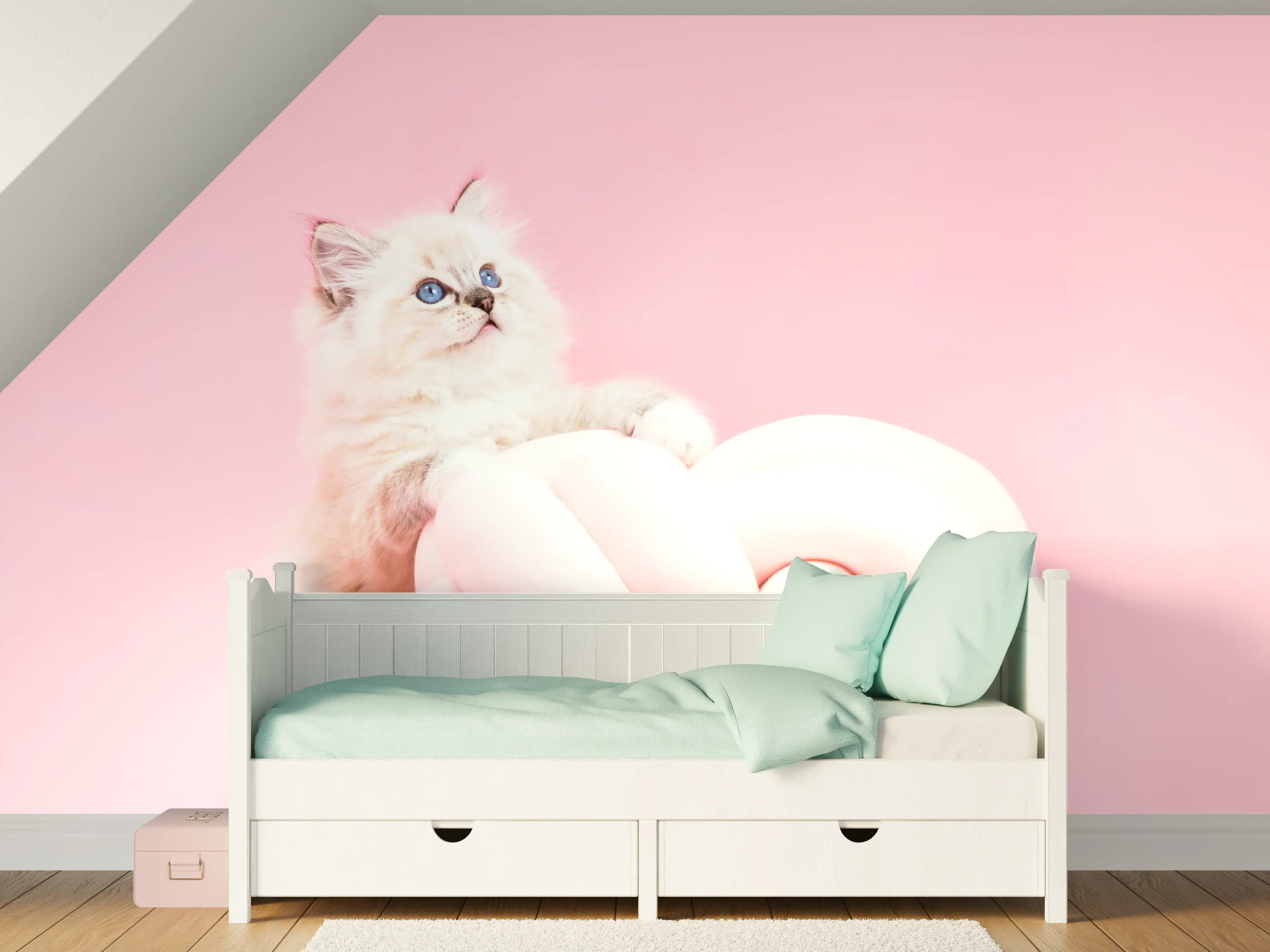 Kinderzimmer Wandgestaltung - Ragdoll Katze auf Pinken Hintergrund