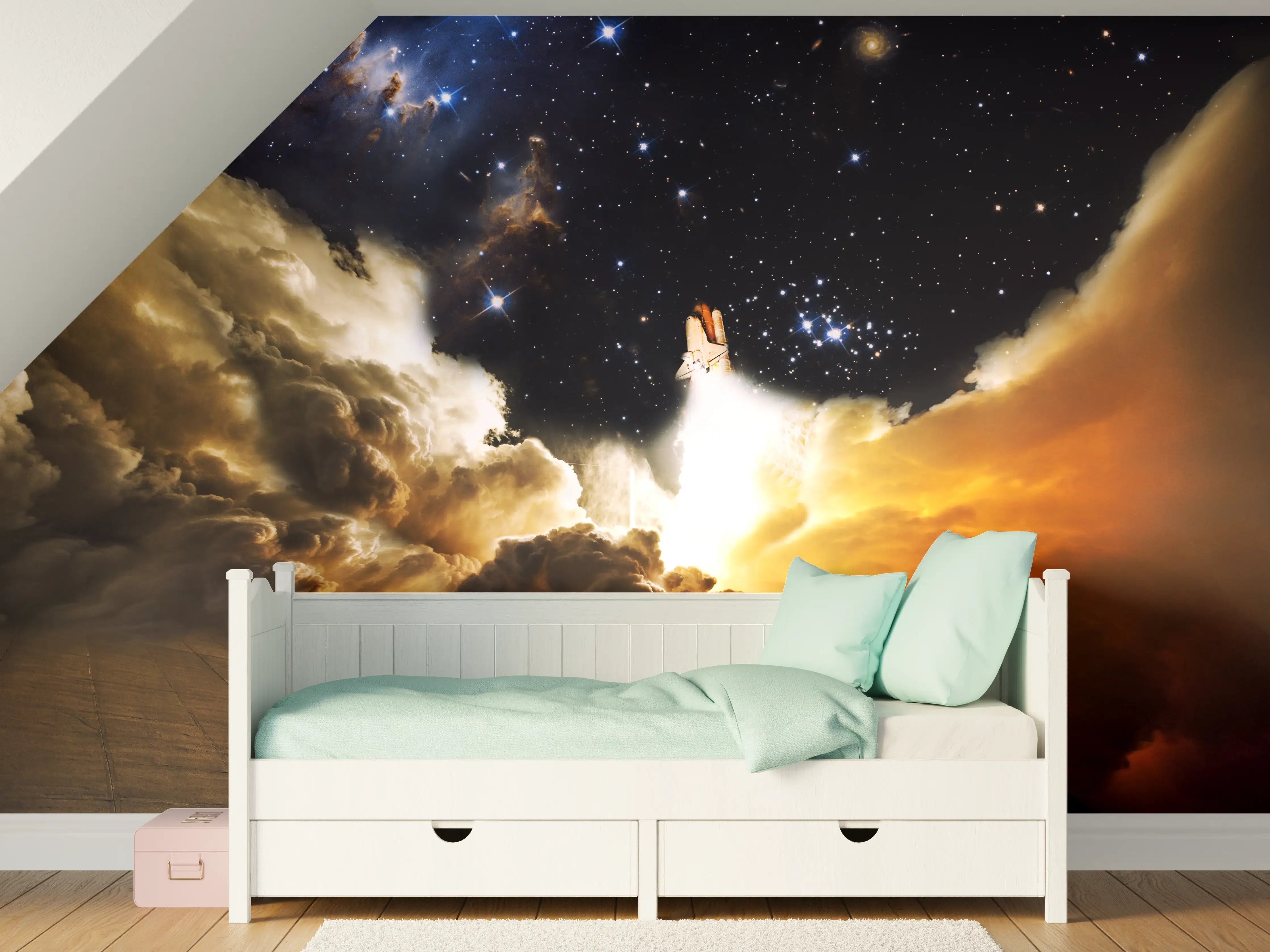 Kinderzimmer Wandgestaltung - Raketenstart ins Weltall
