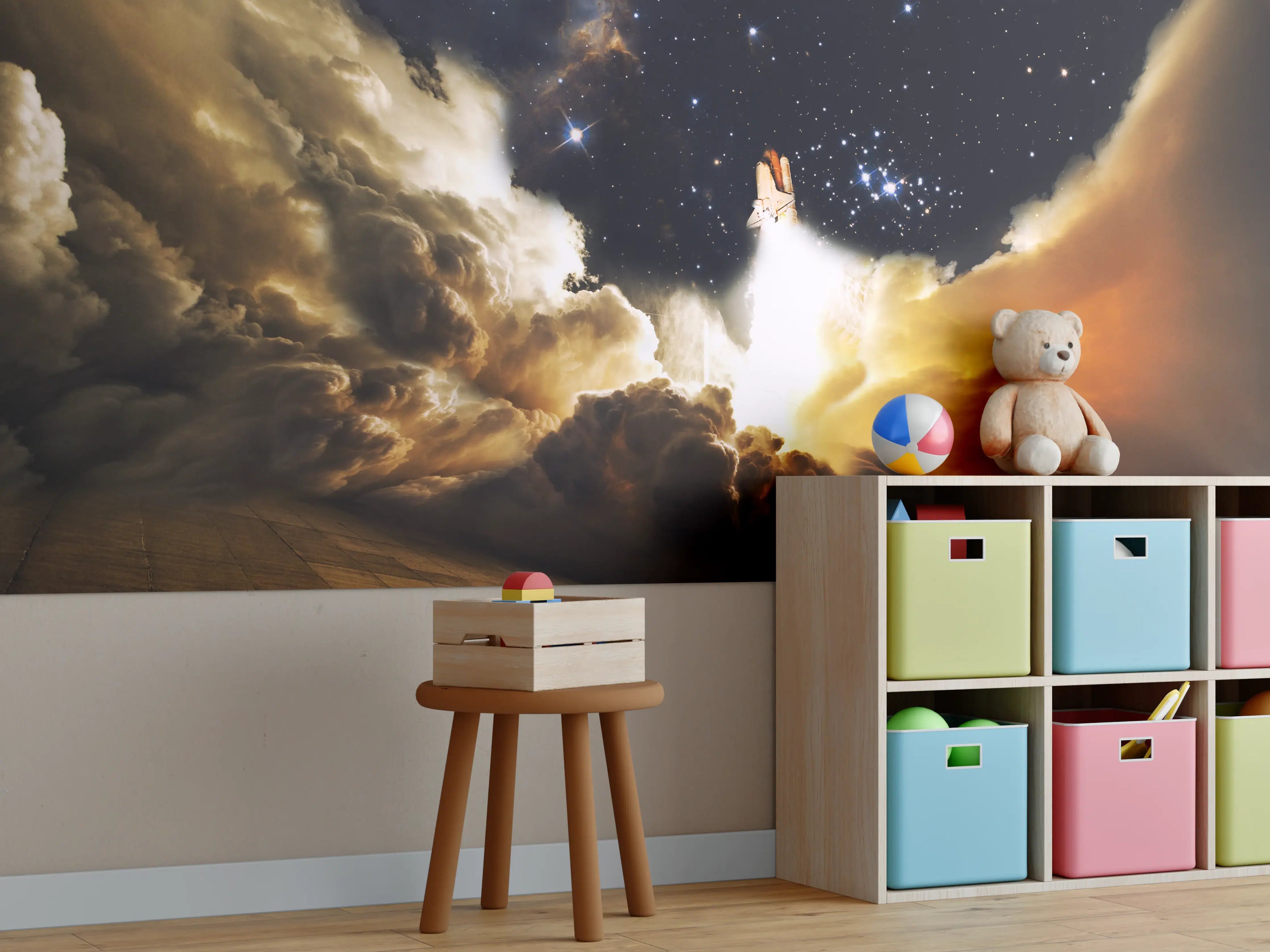 Kinderzimmer Wandgestaltung - Raketenstart ins Weltall