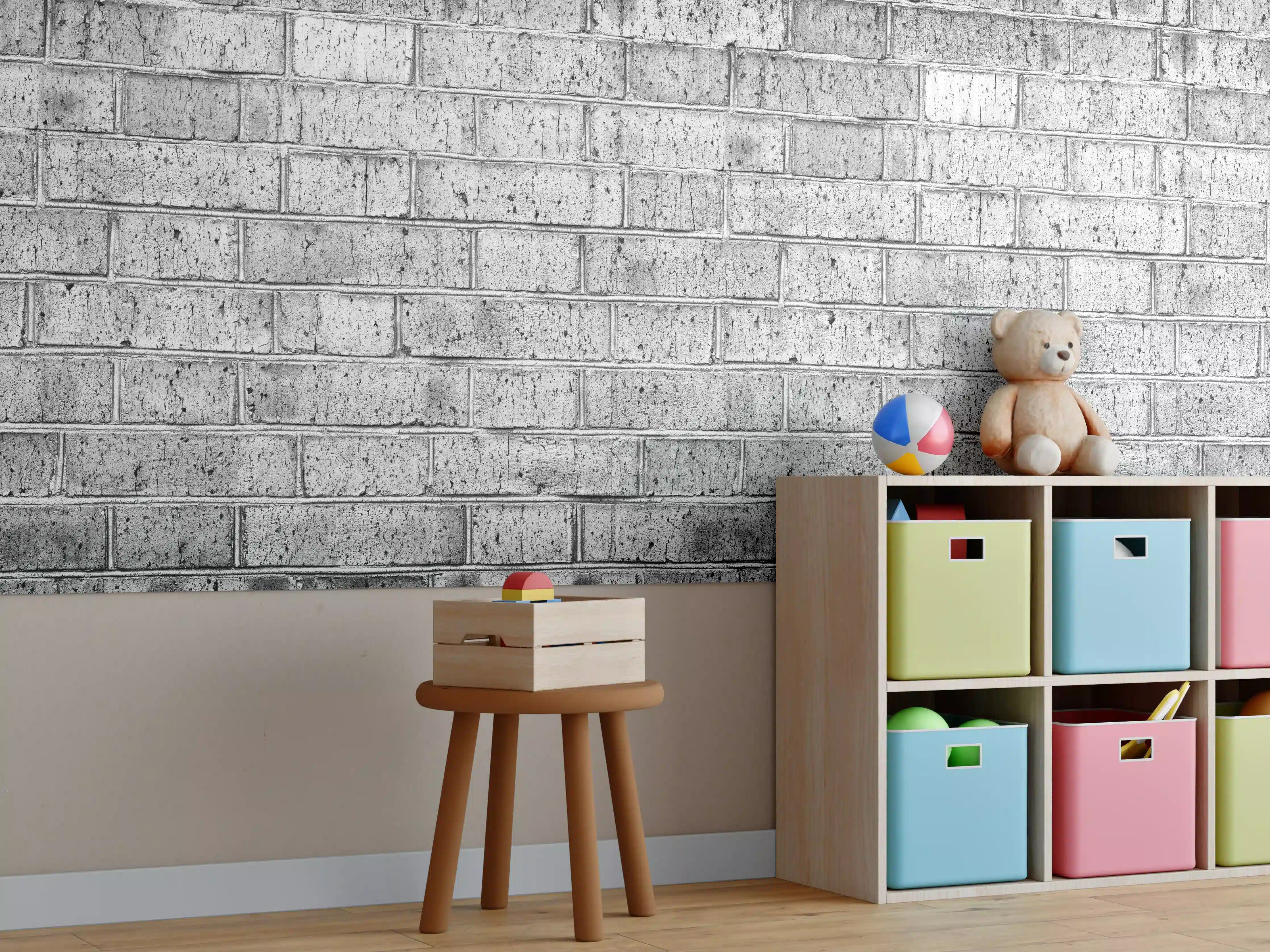 Kinderzimmer Wandgestaltung - Raues hellgraues Mauerwerk