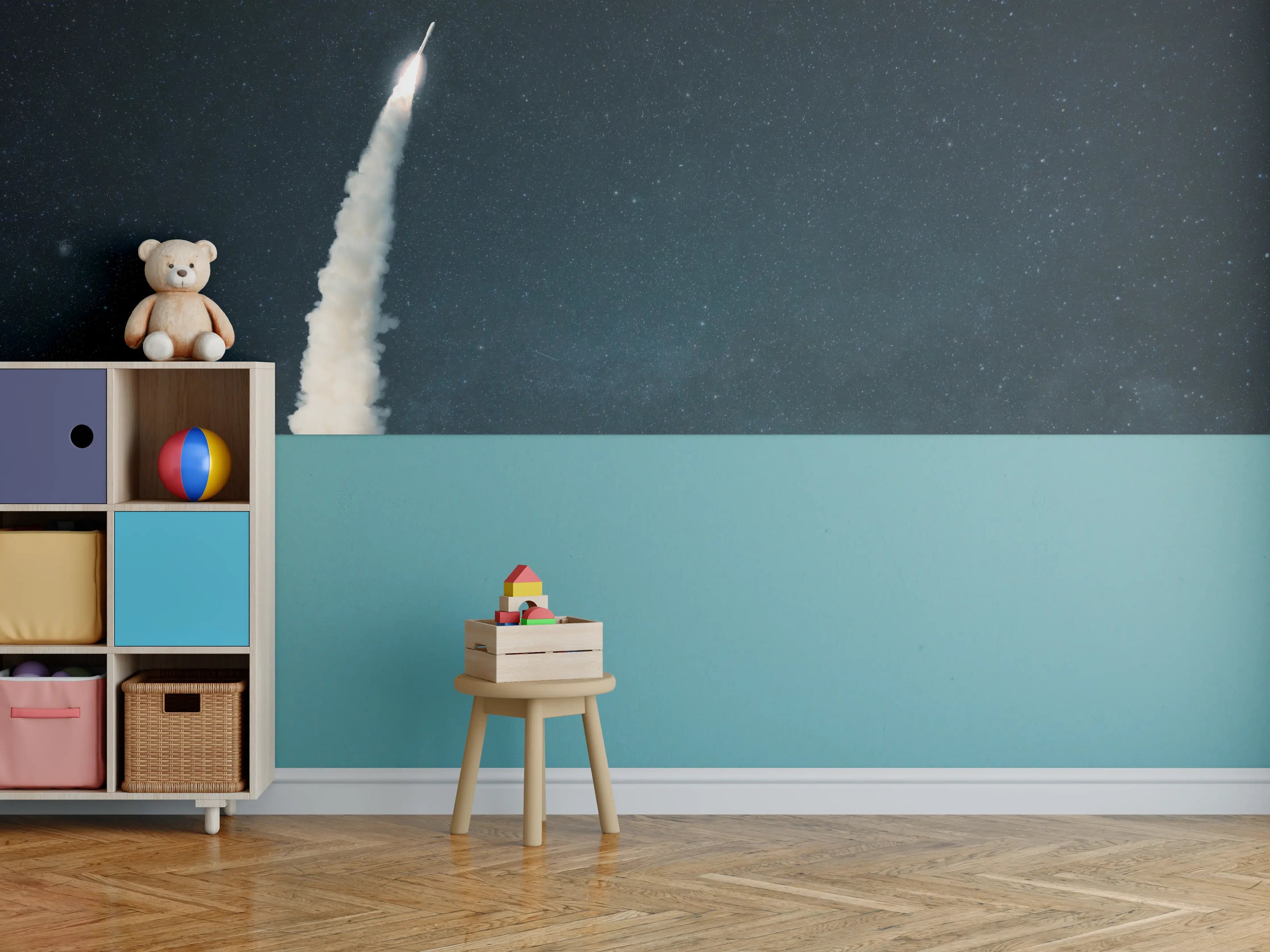 Kinderzimmer Wandgestaltung - Raumschiffstart in den Weltraum