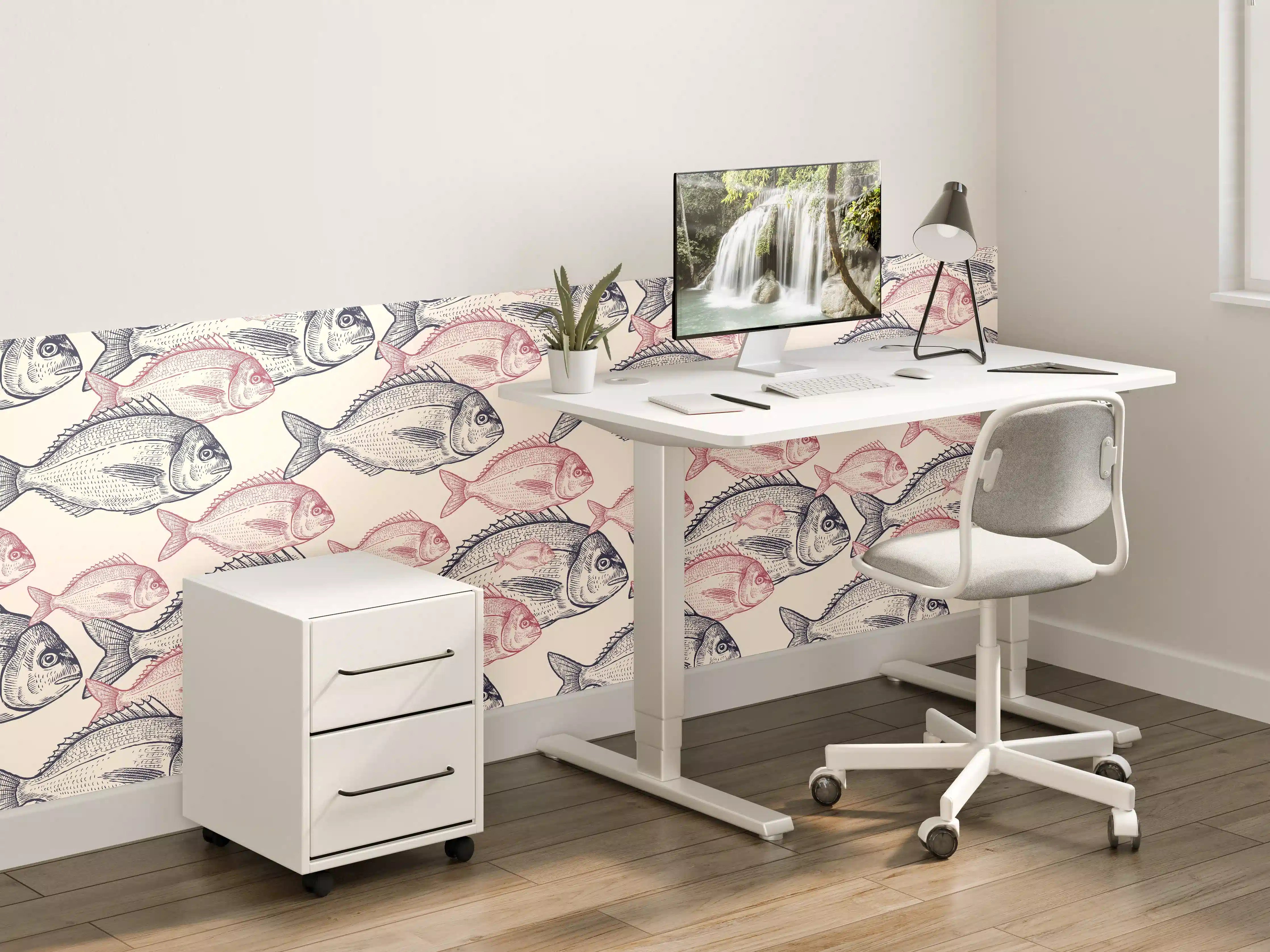 Kinderzimmer Wandgestaltung - Realistisches Fischmuster Rosa-Grau