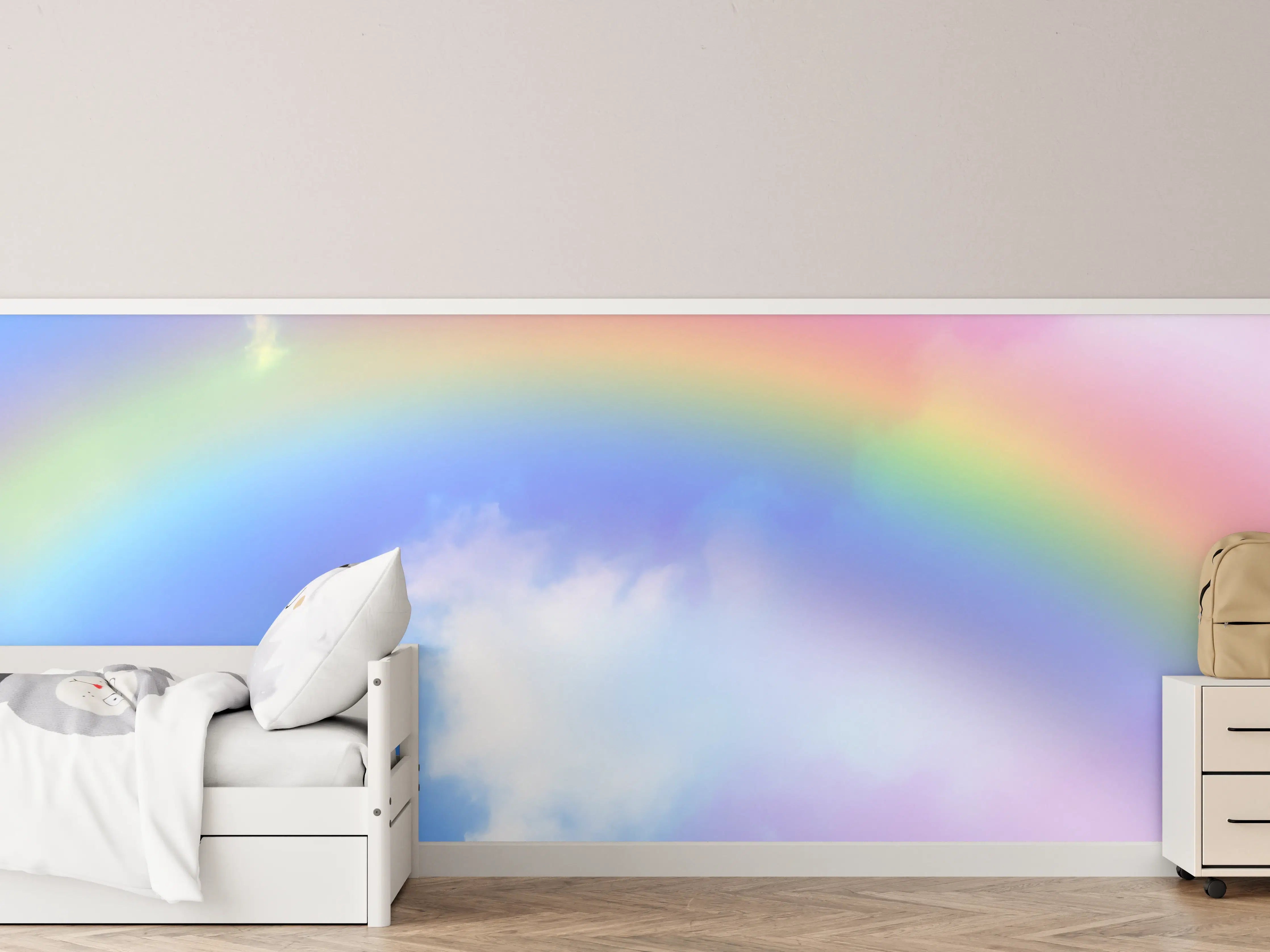 Kinderzimmer Wandgestaltung - Regenbogen im Wolkenhimmel