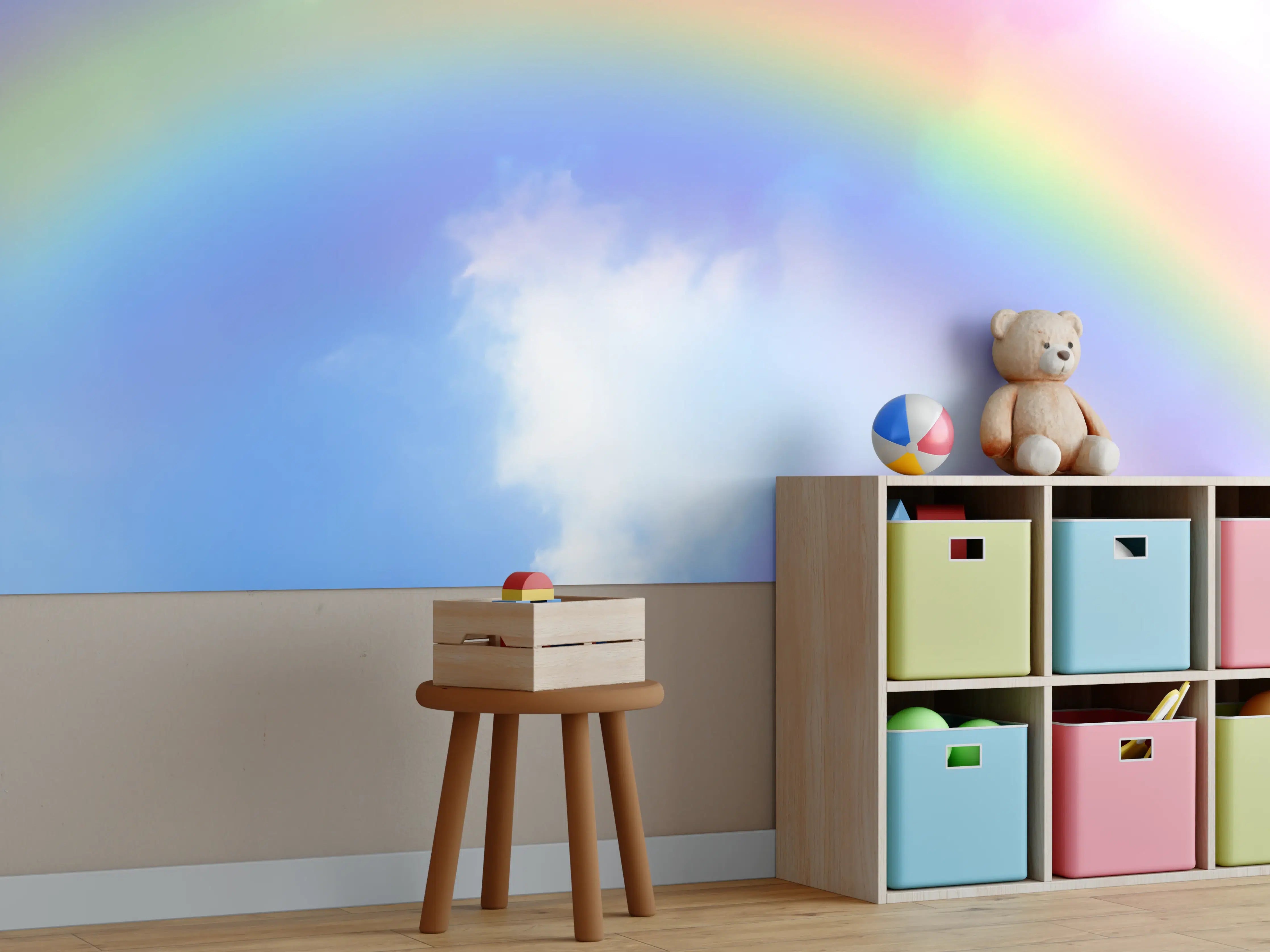 Kinderzimmer Wandgestaltung - Regenbogen im Wolkenhimmel