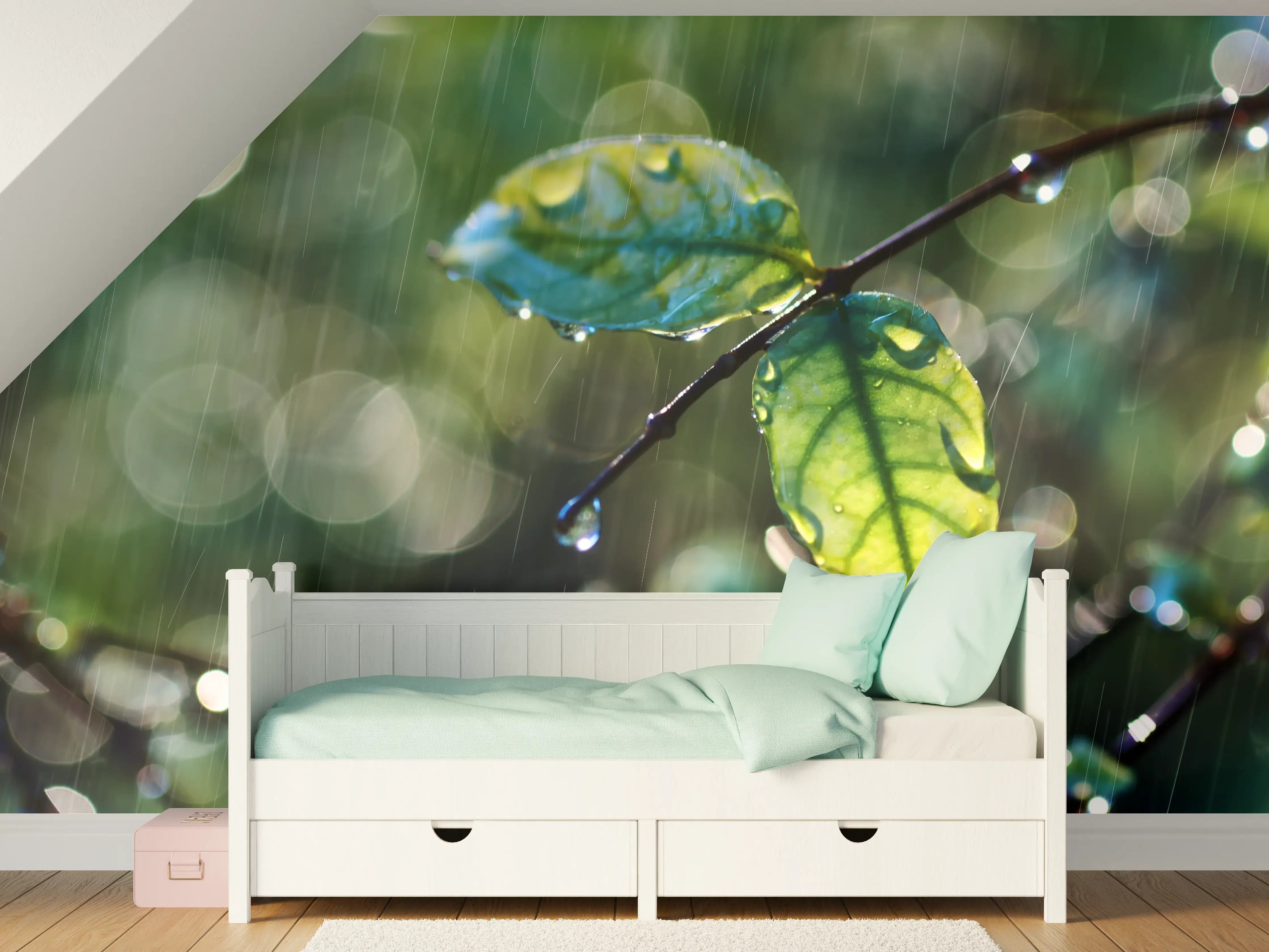 Kinderzimmer Wandgestaltung - Regentropfen auf Blatt