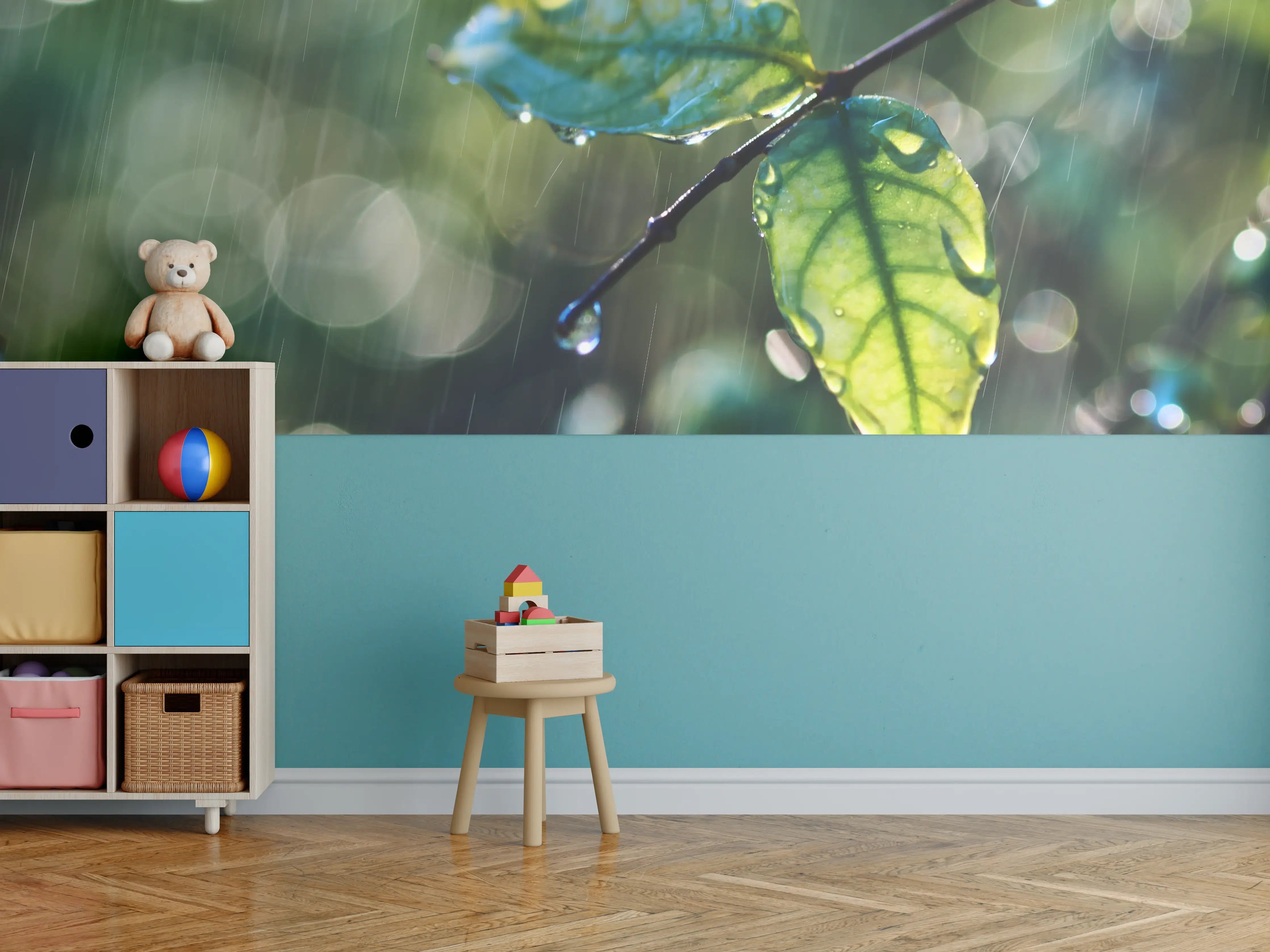 Kinderzimmer Wandgestaltung - Regentropfen auf Blatt