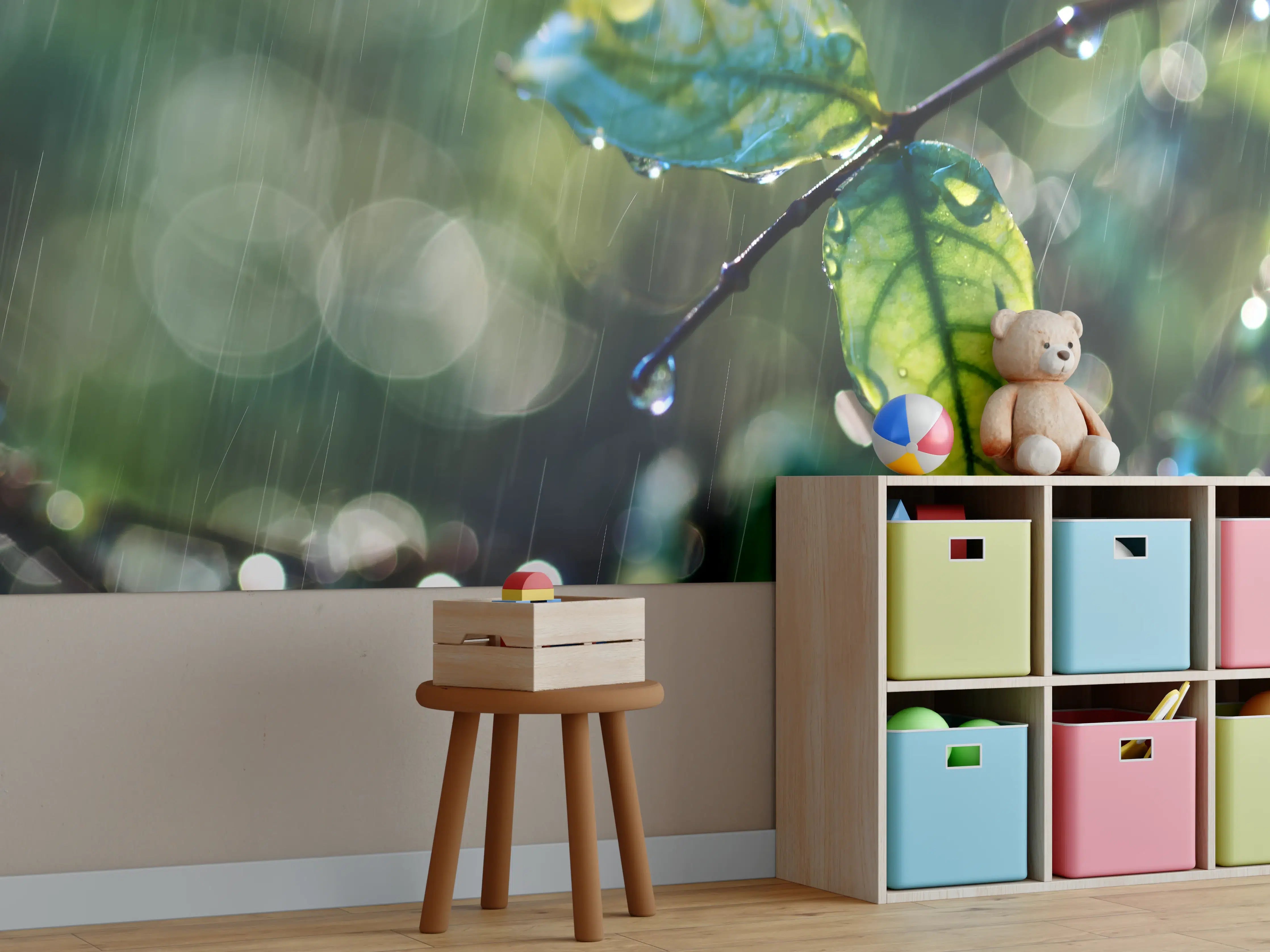 Kinderzimmer Wandgestaltung - Regentropfen auf Blatt