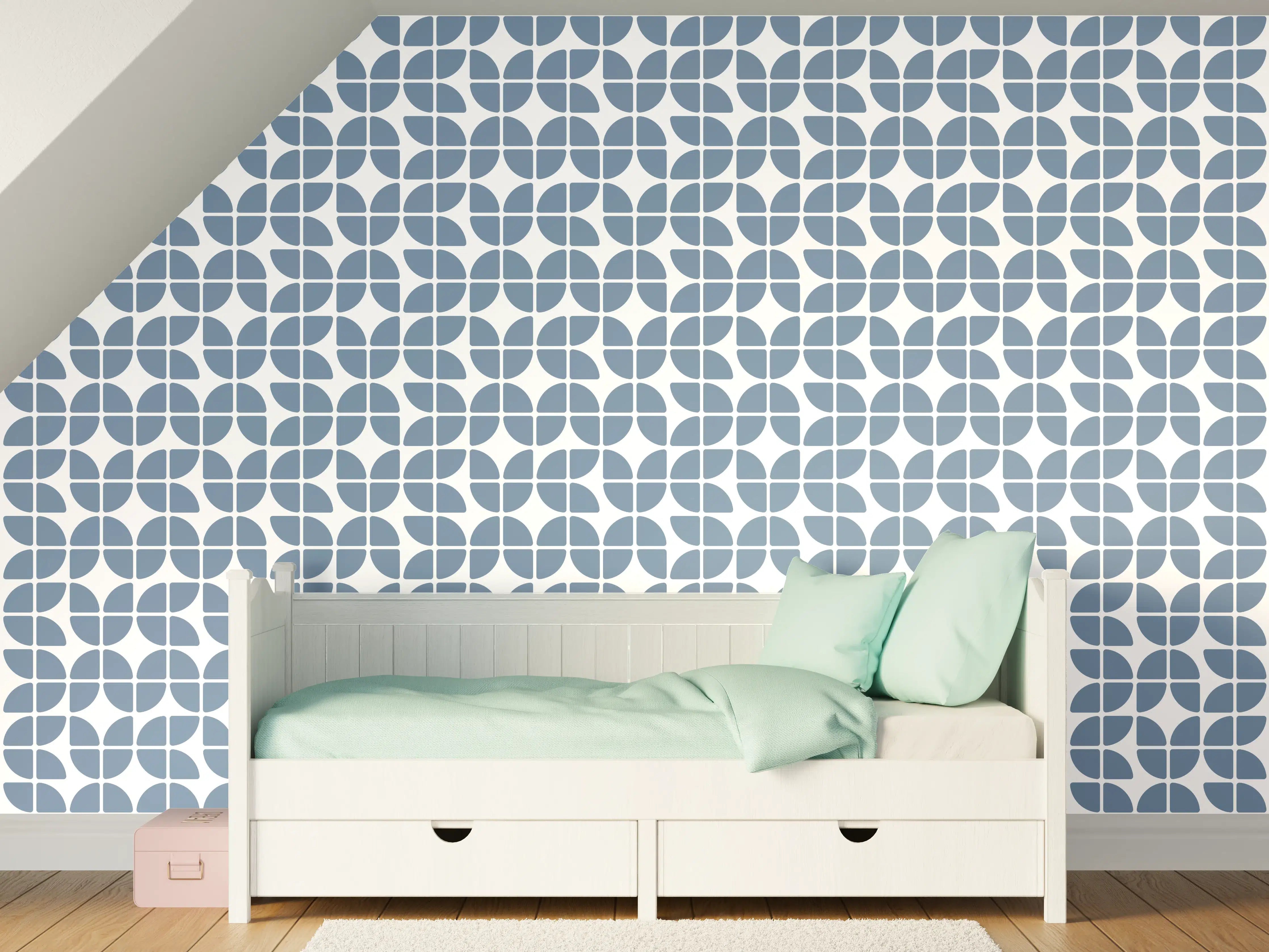 Kinderzimmer Wandgestaltung - Retro-Blau-Azzurro-Muster