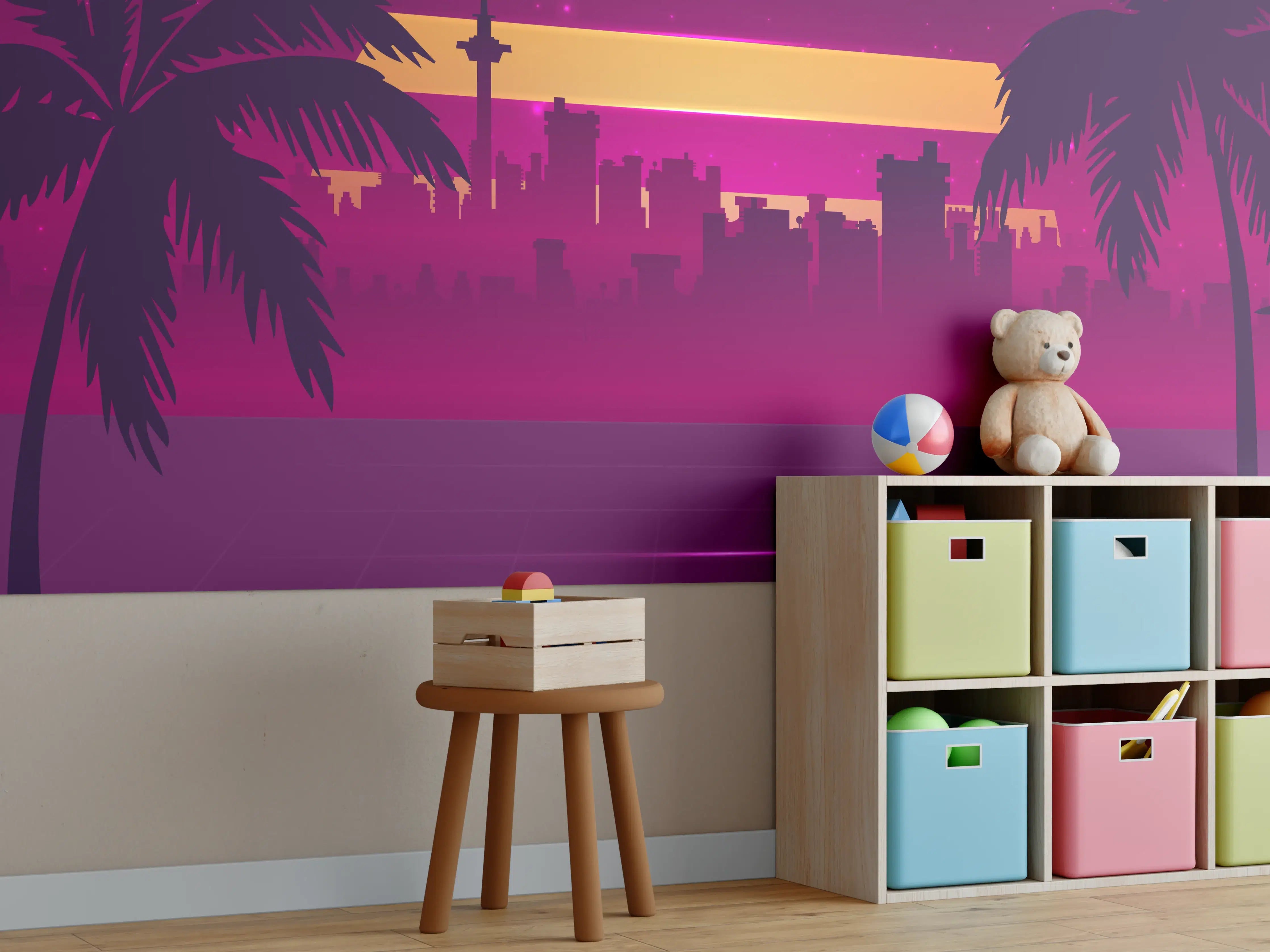Kinderzimmer Wandgestaltung - Retro-Future Sonnenuntergang