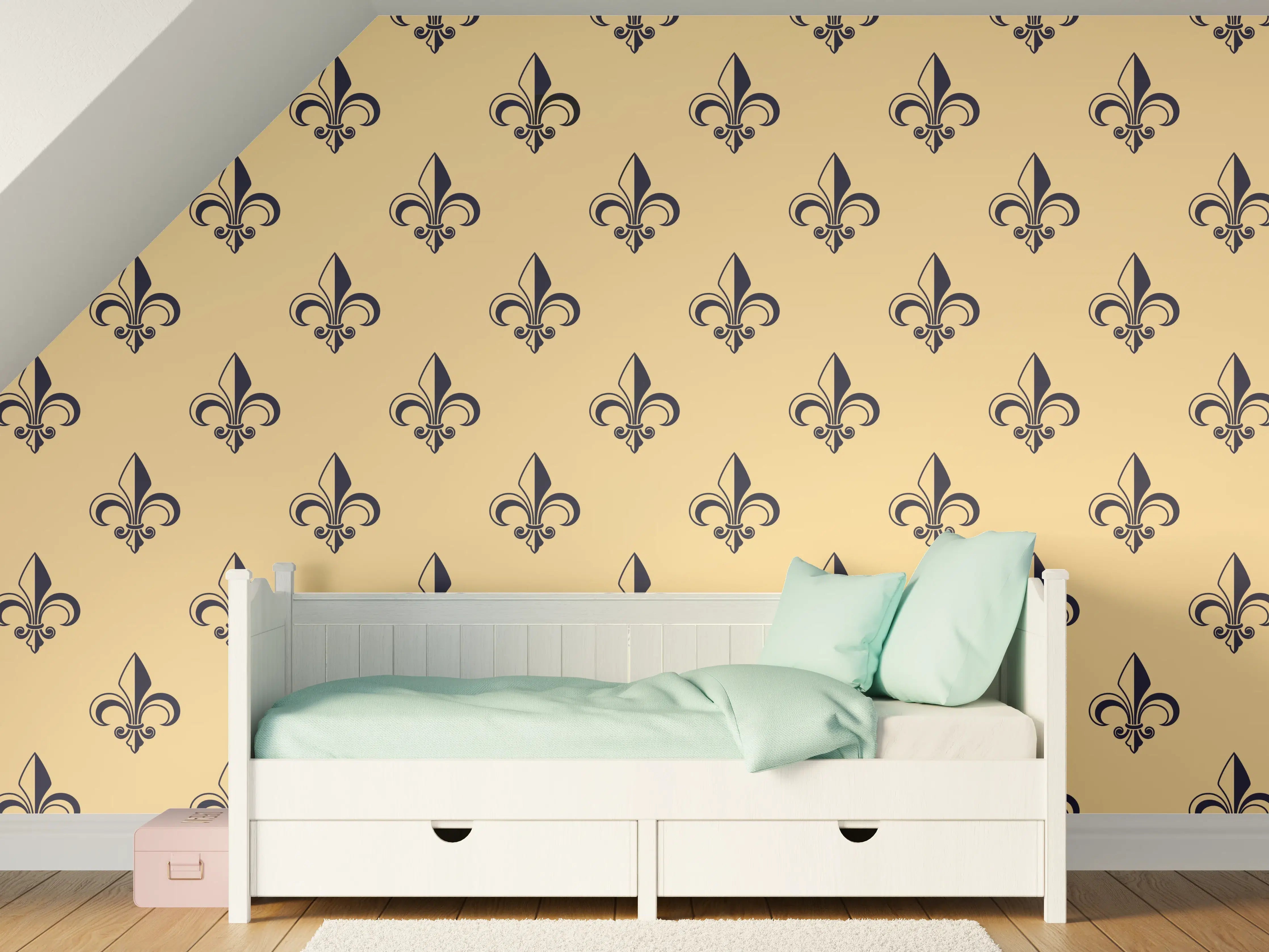 Kinderzimmer Wandgestaltung - Retro-Muster Gold Braun