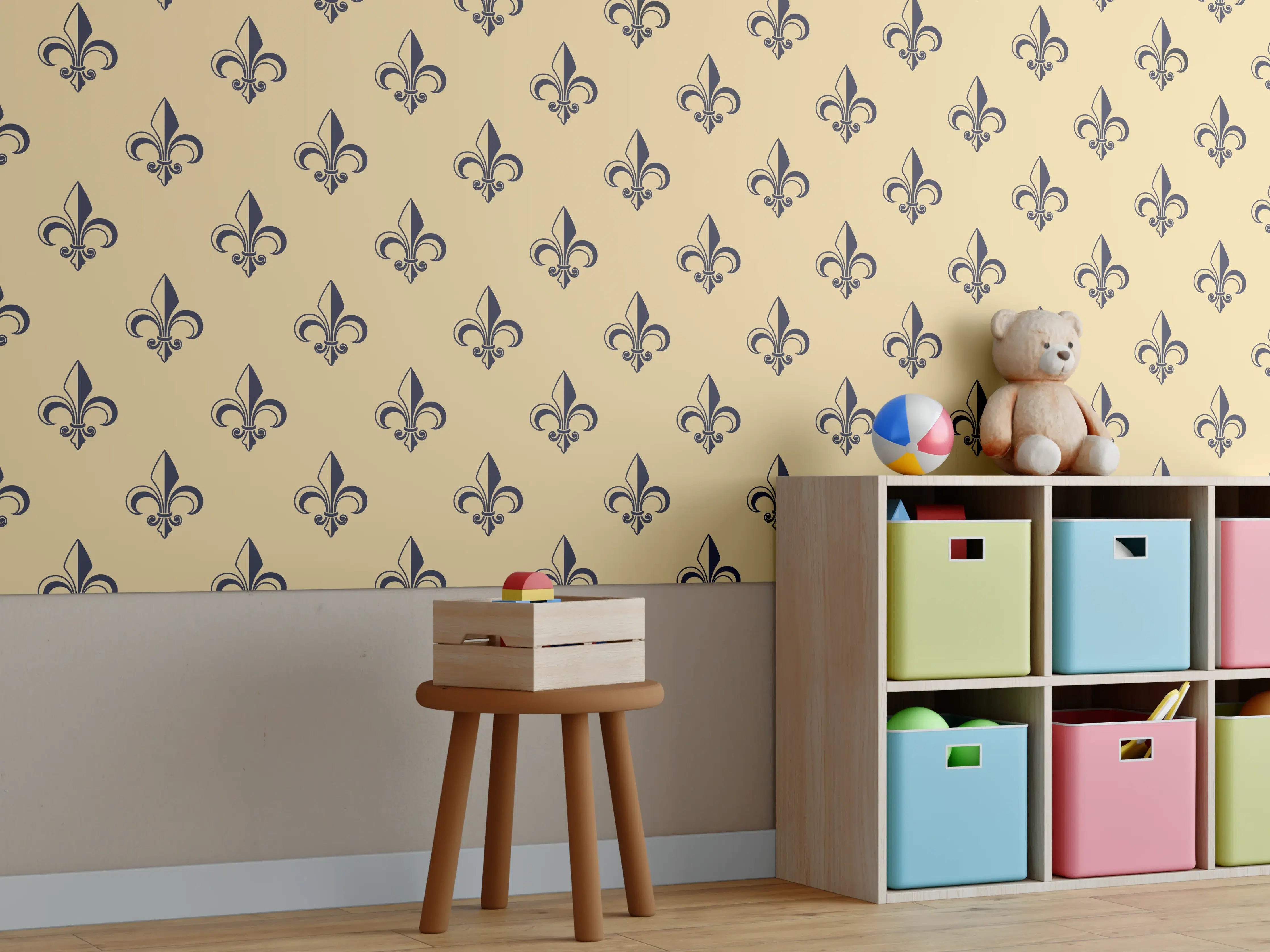 Kinderzimmer Wandgestaltung - Retro-Muster Gold Braun