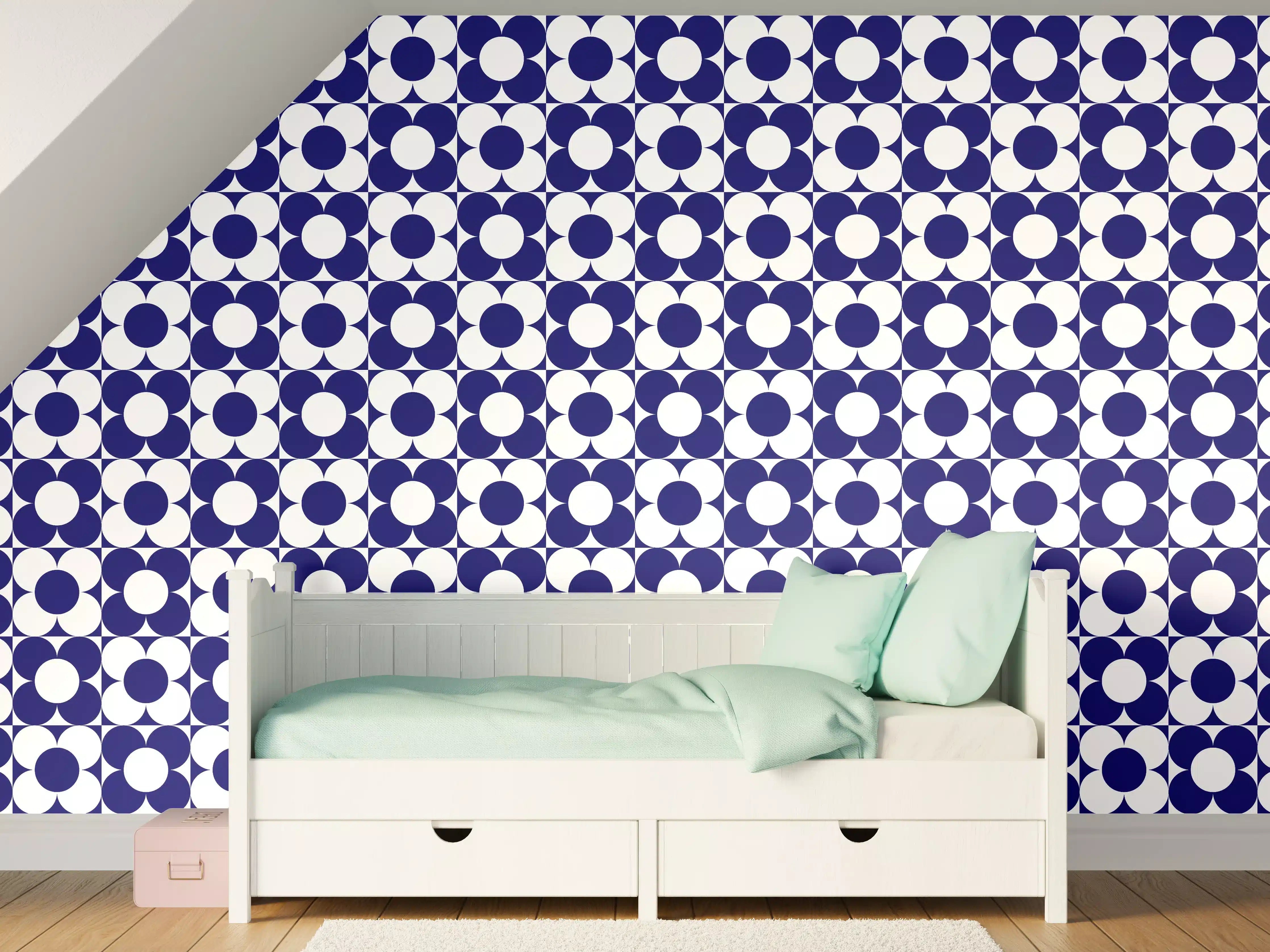 Kinderzimmer Wandgestaltung - Retro-Primavera-Bloemen in Blau