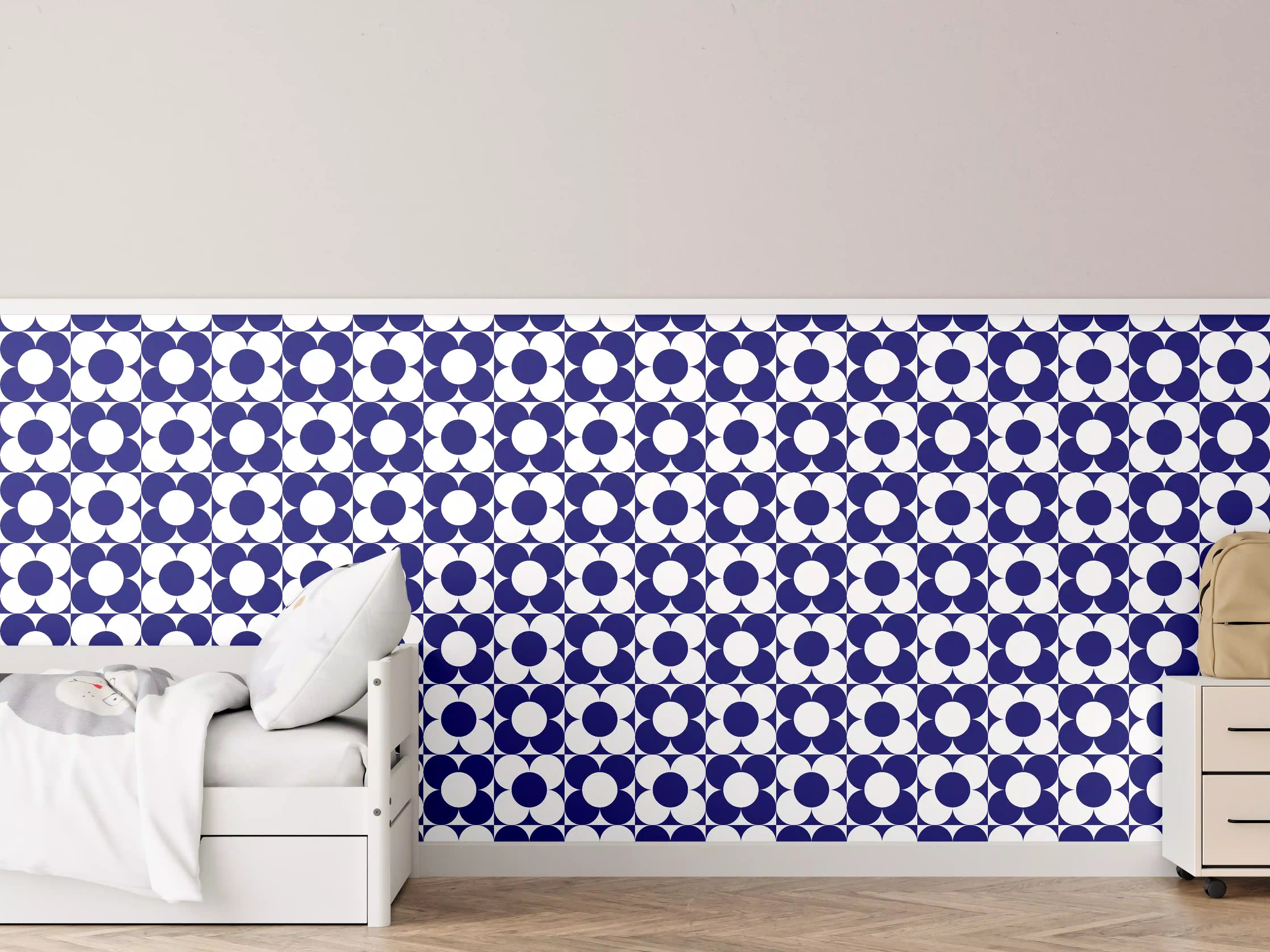 Kinderzimmer Wandgestaltung - Retro-Primavera-Bloemen in Blau