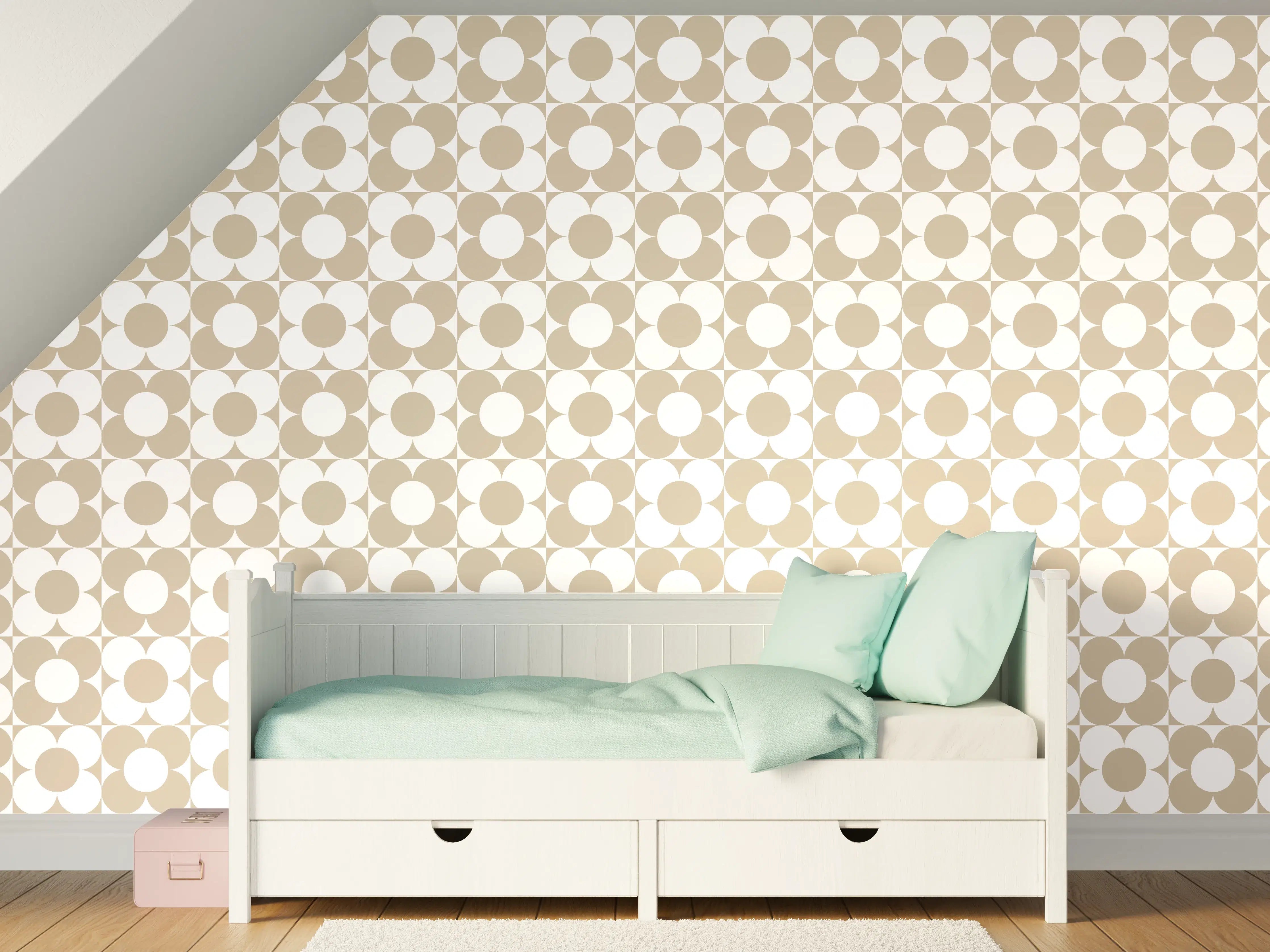 Kinderzimmer Wandgestaltung - Retro Primavera Cappuccino mitgrauen Akzenten