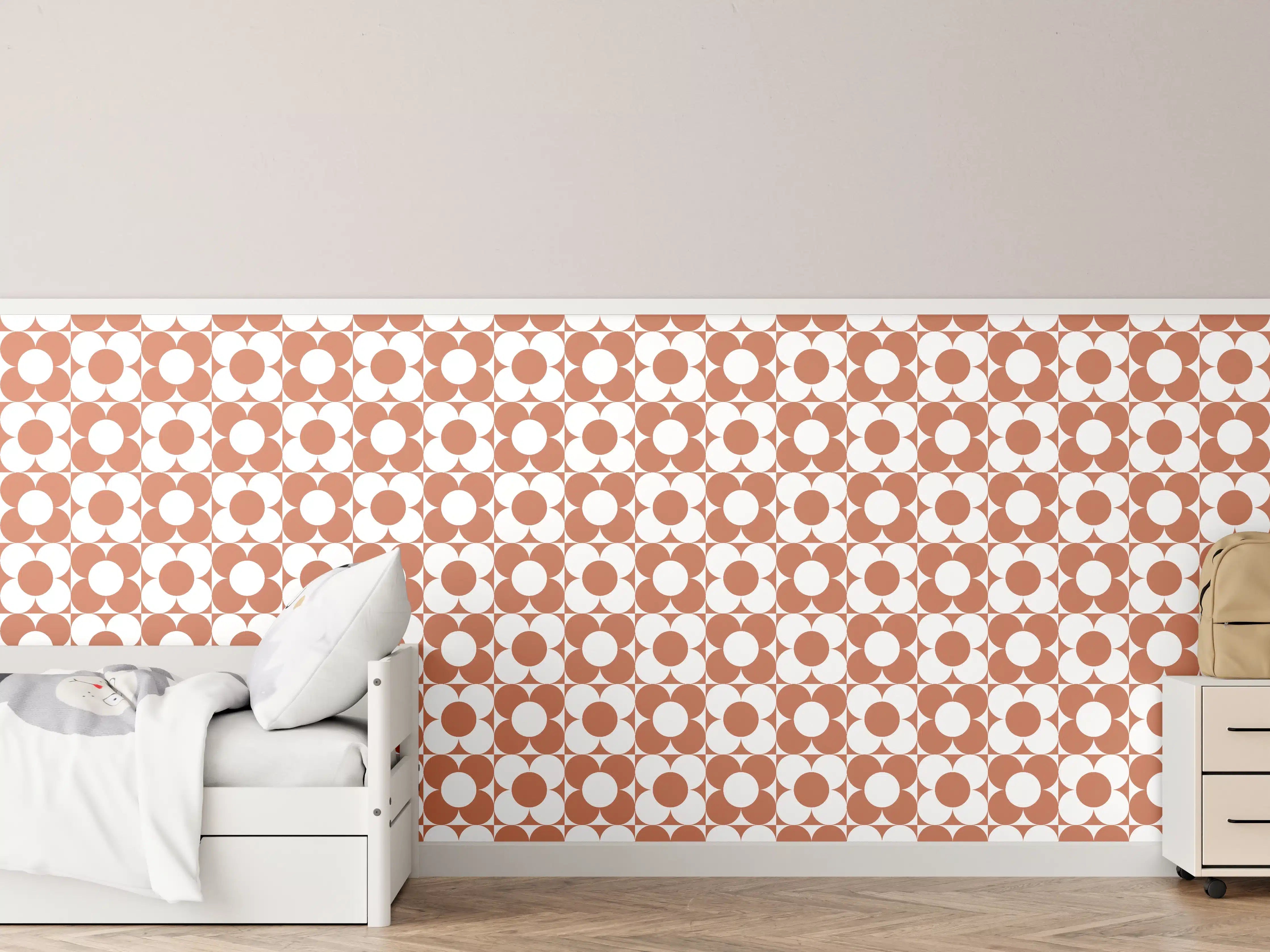 Kinderzimmer Wandgestaltung - Retro Primavera in Terracotta mit Graunuancen