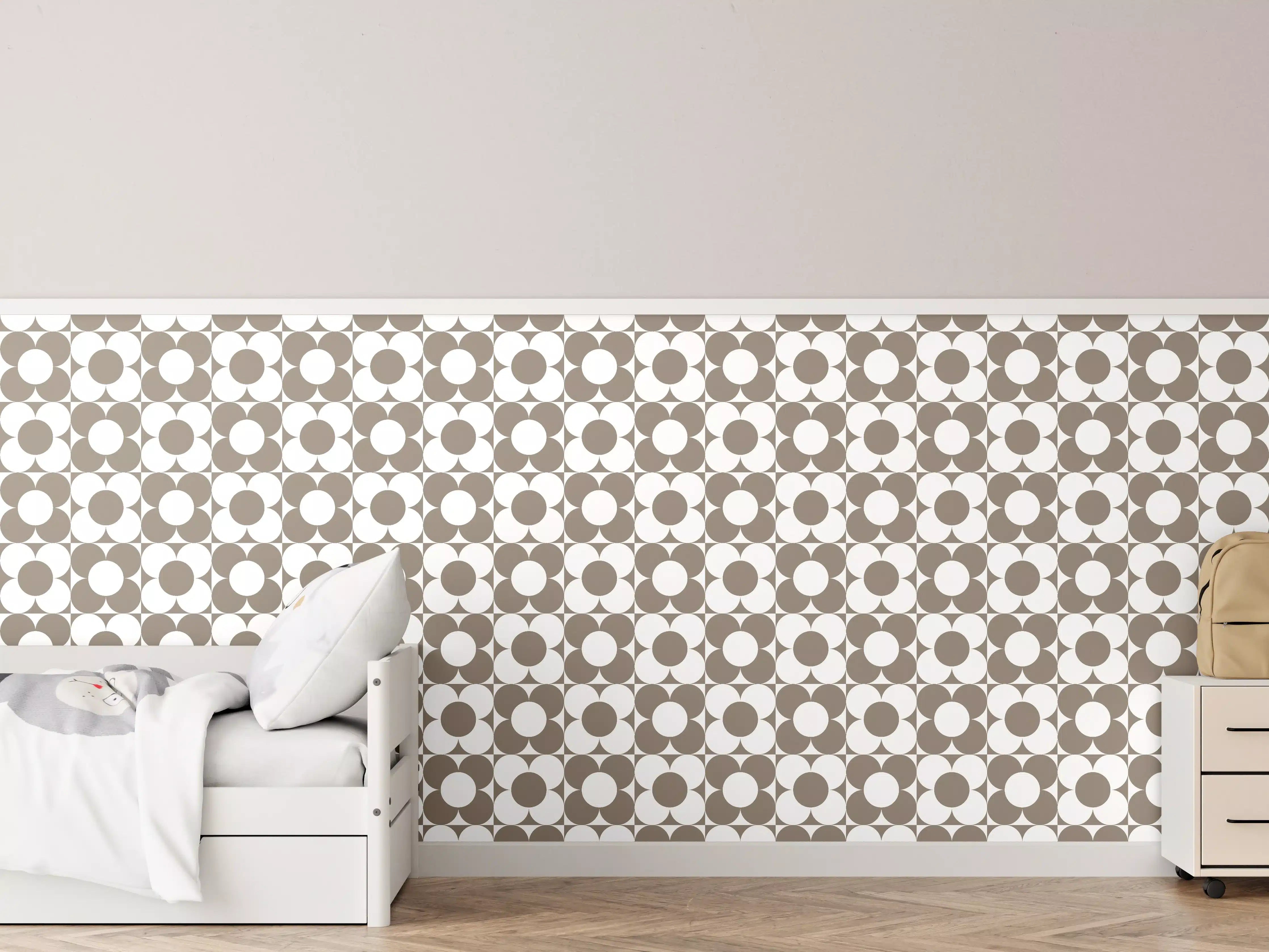 Kinderzimmer Wandgestaltung - Retro Primaverà in zartem Grau-Türkis-Ton