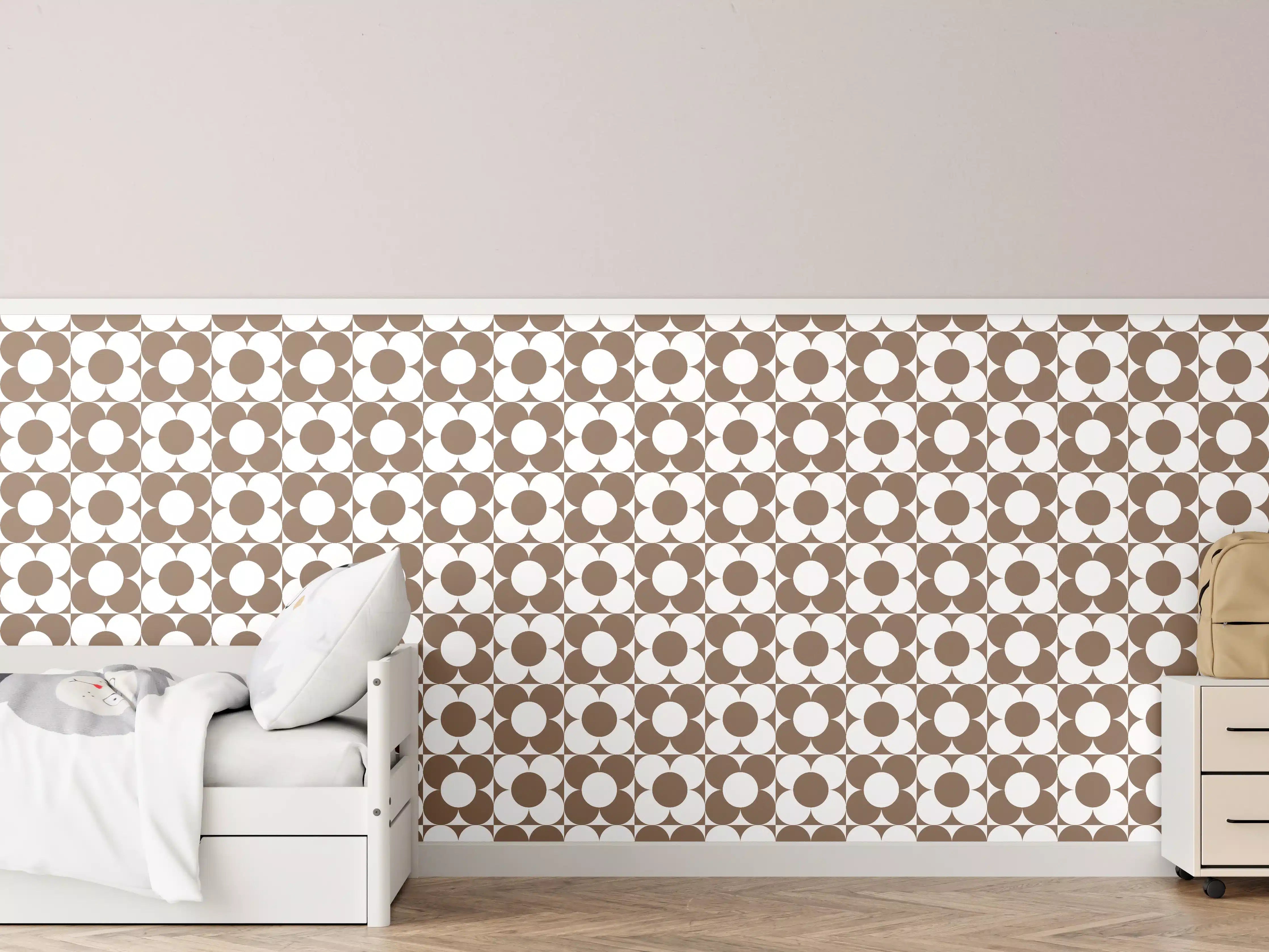 Kinderzimmer Wandgestaltung - Retro Primavera mit zarten Grautönen auf Weiß