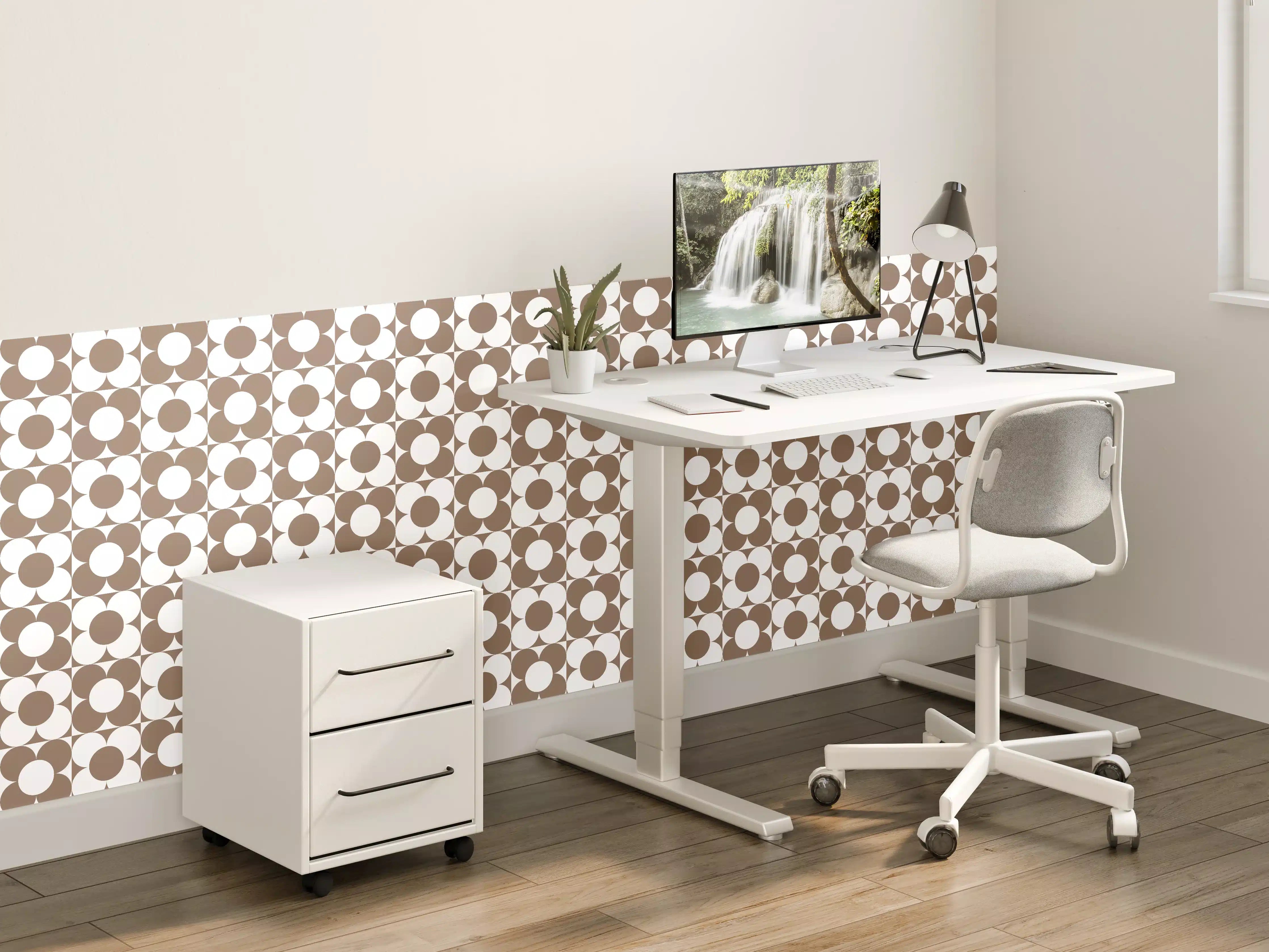 Kinderzimmer Wandgestaltung - Retro Primavera mit zarten Grautönen auf Weiß