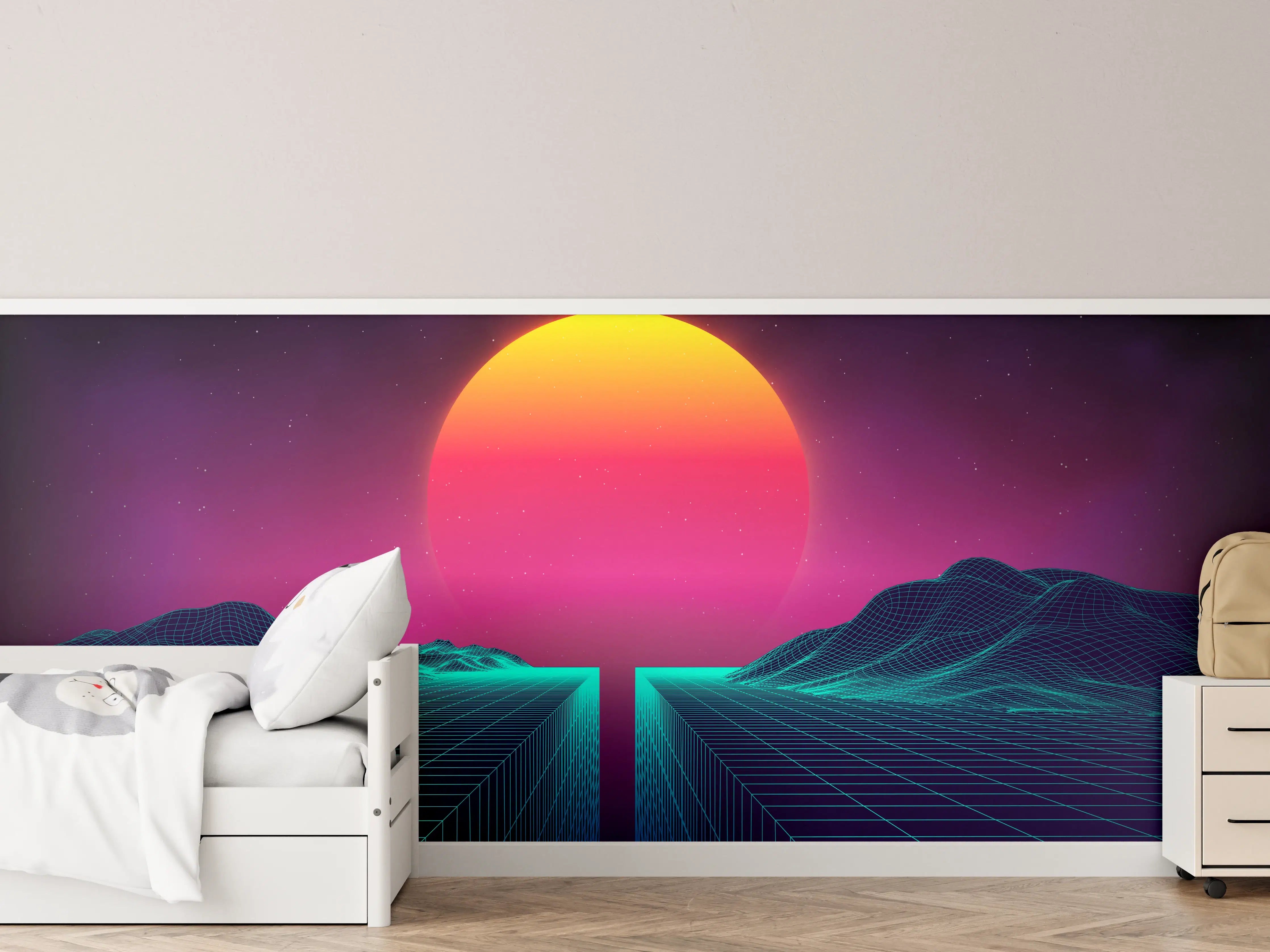 Kinderzimmer Wandgestaltung - Retro Sci-Fi Cyber-Landschaft