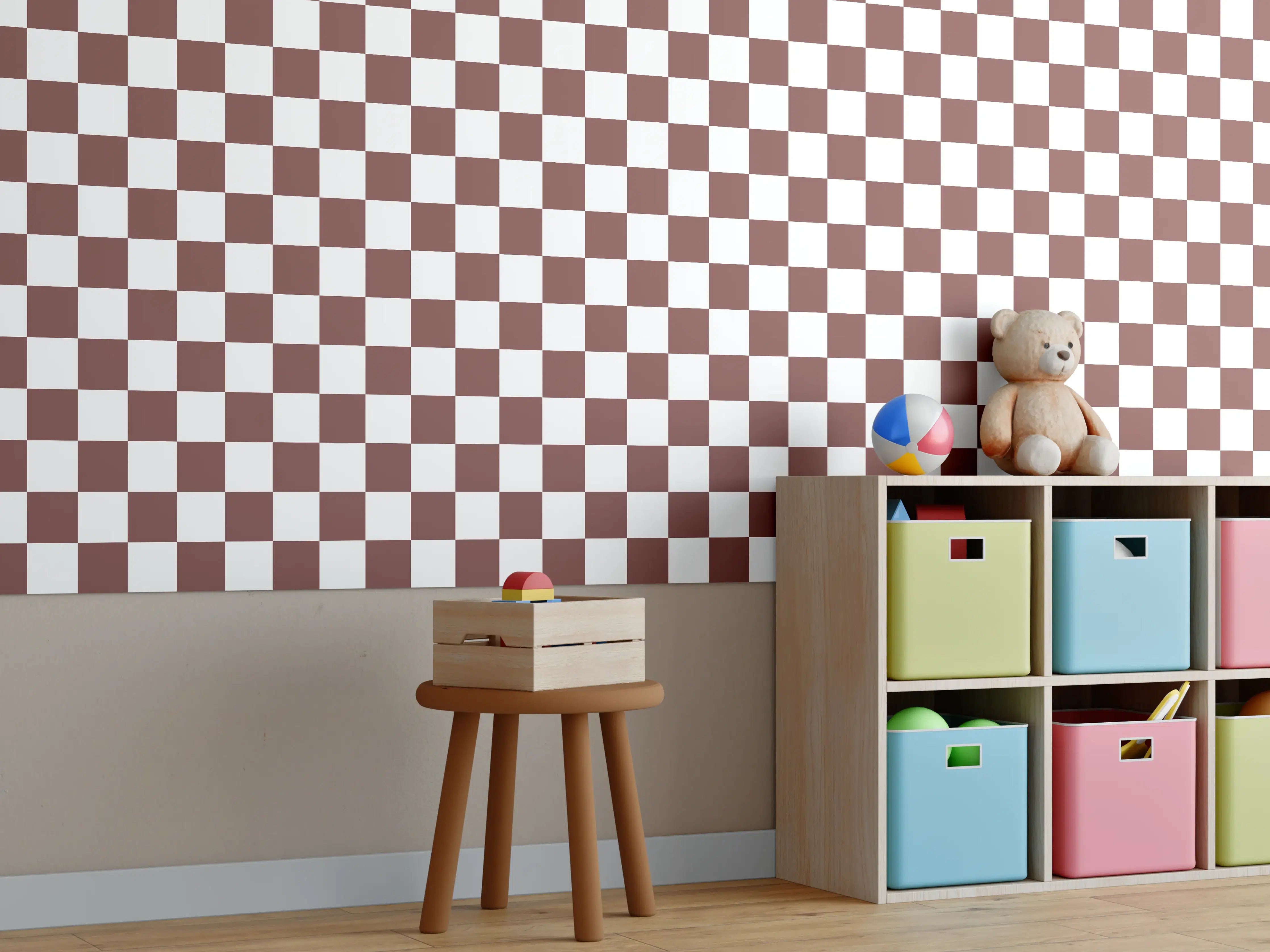 Kinderzimmer Wandgestaltung - Retro-Shachmatte im Badezimmer