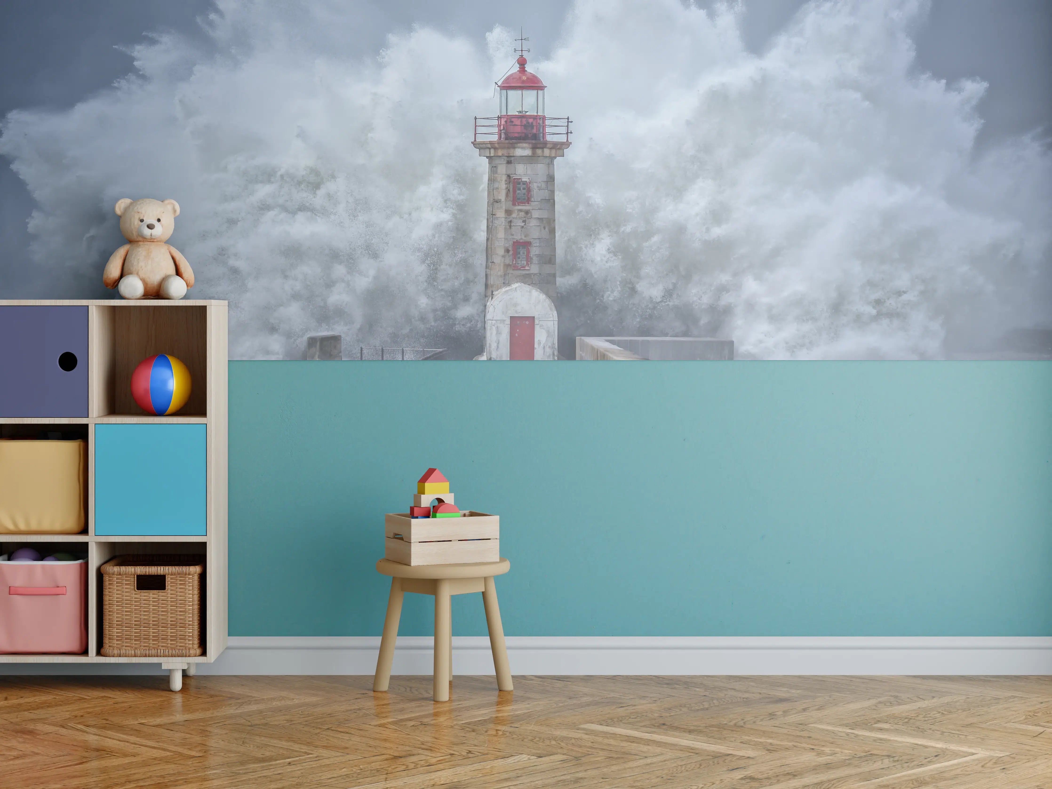 Kinderzimmer Wandgestaltung - Riesenwelle trifft auf Leuchtturn