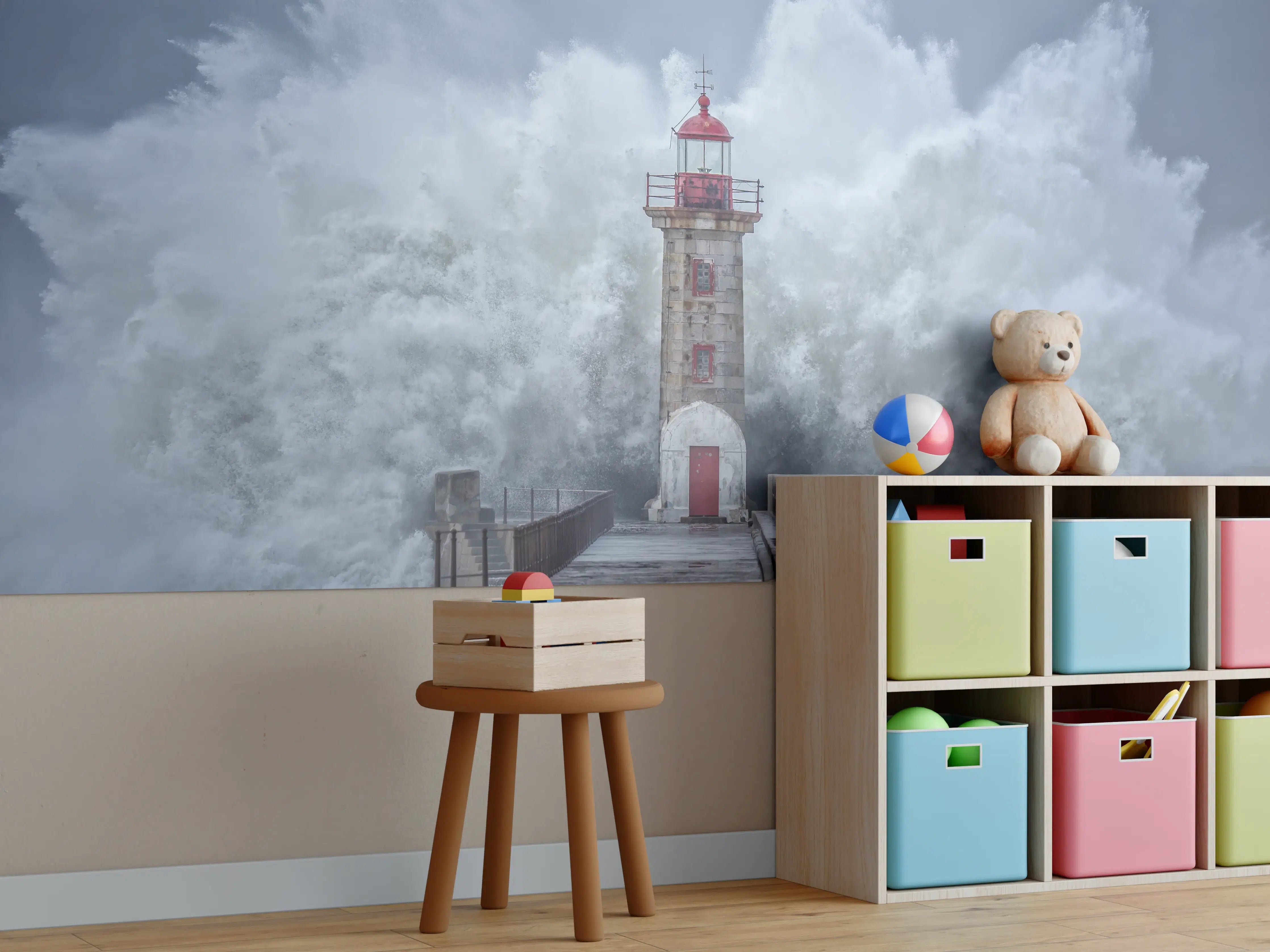 Kinderzimmer Wandgestaltung - Riesenwelle trifft auf Leuchtturn