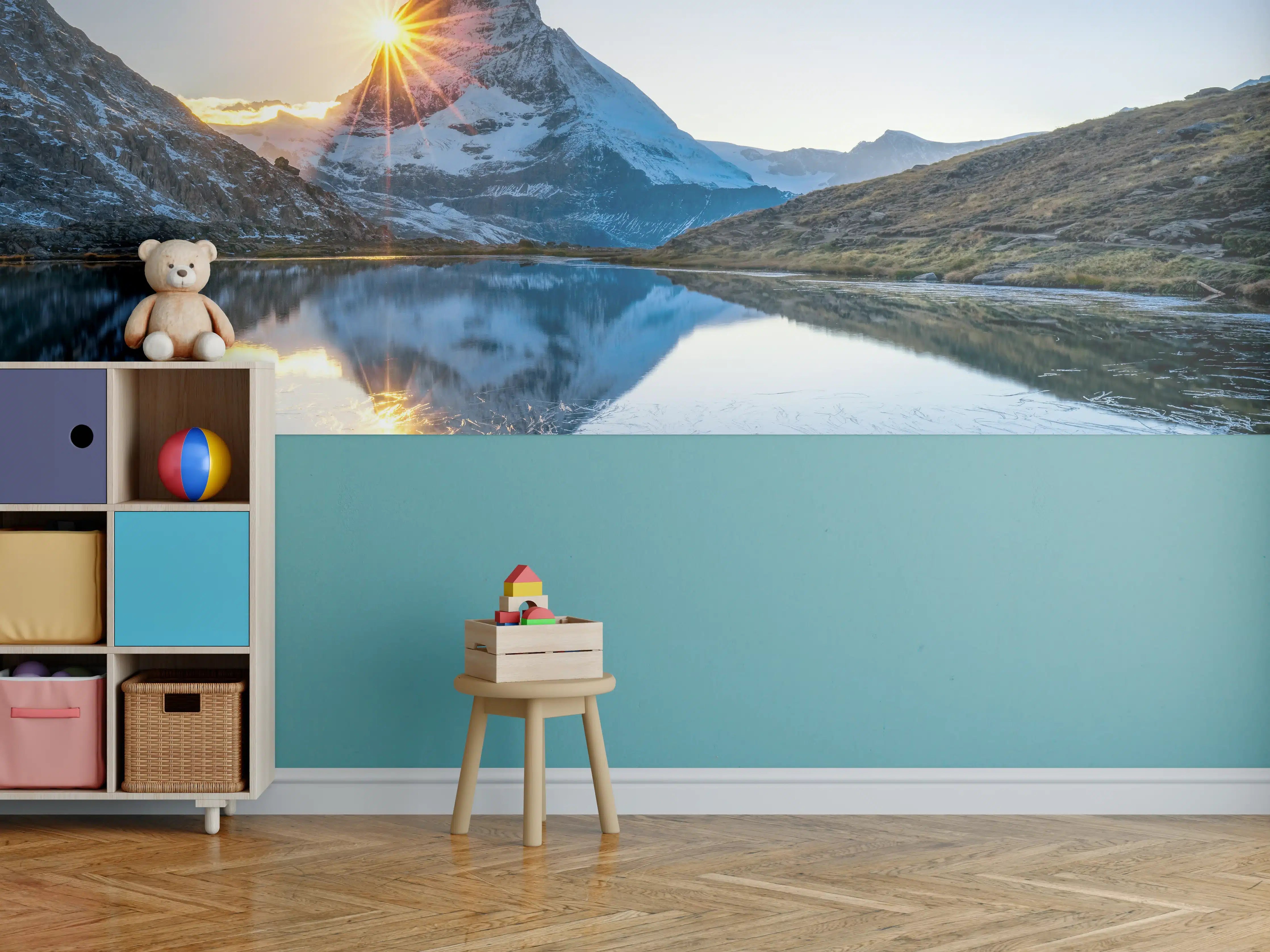Kinderzimmer Wandgestaltung - Riffelsee und Matterhorn in den Alpen