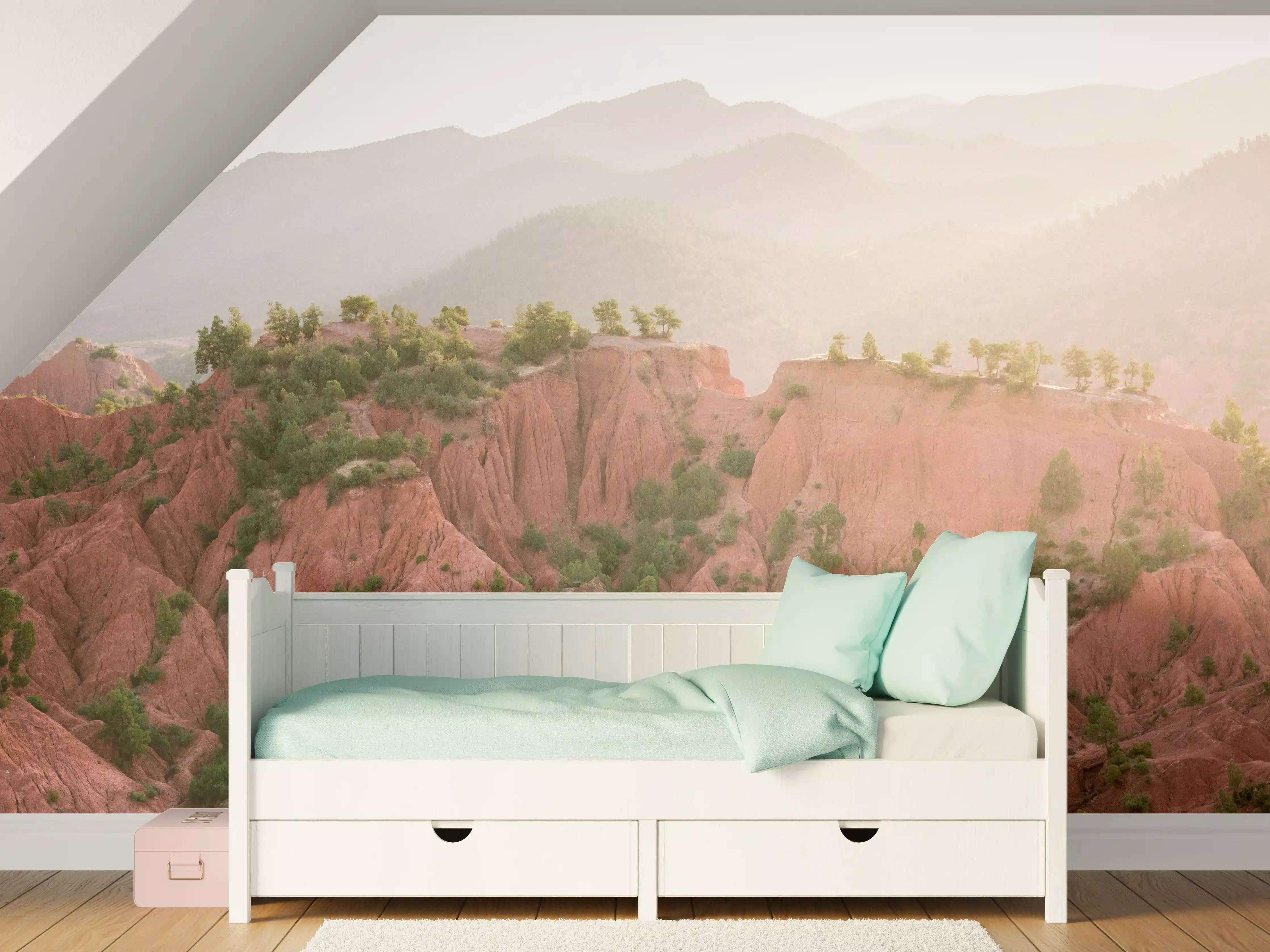 Kinderzimmer Wandgestaltung - Rötliche Berglandschaft im Sonnenlicht