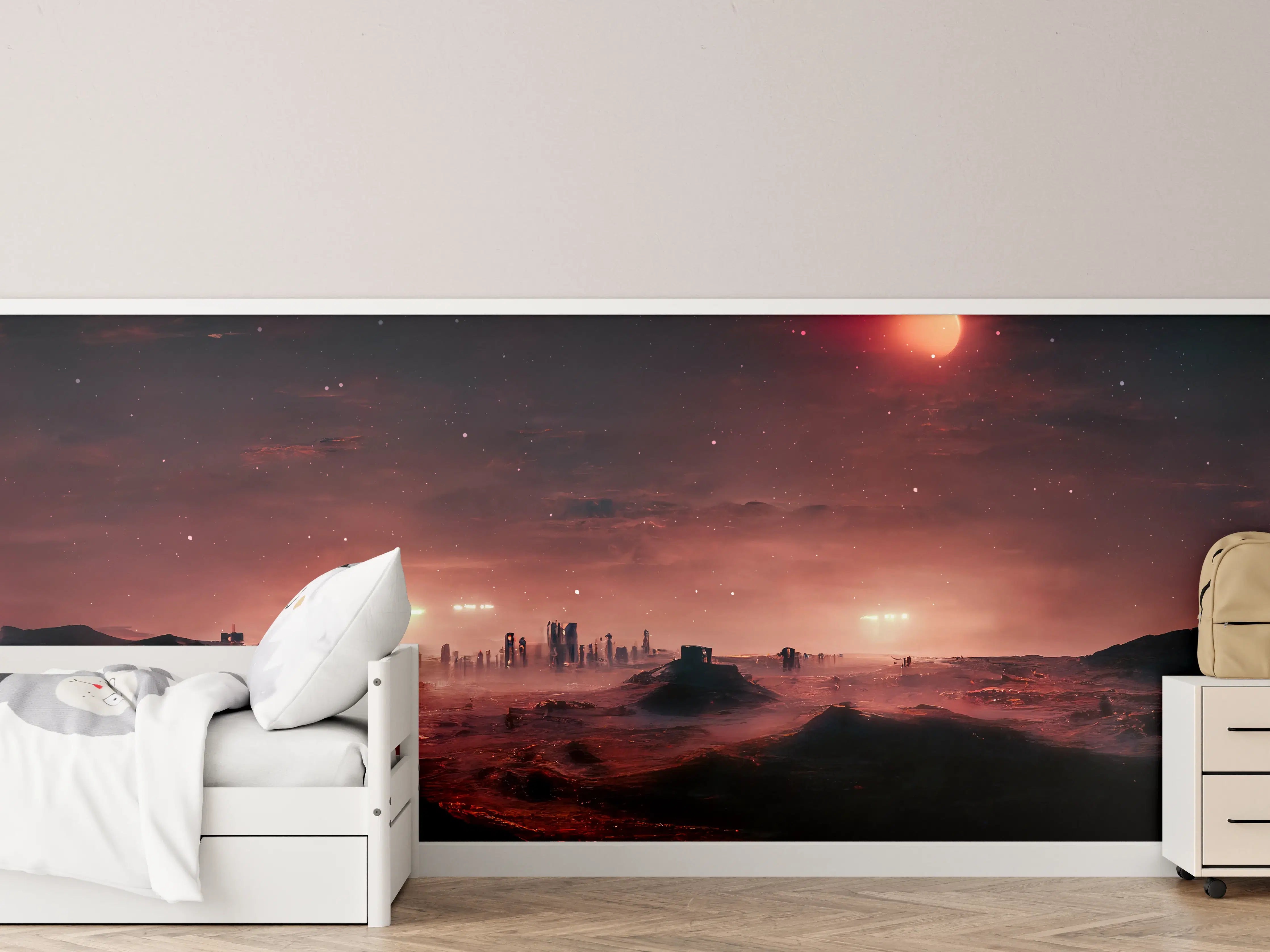 Kinderzimmer Wandgestaltung - Rötliche Fantasielandschaft