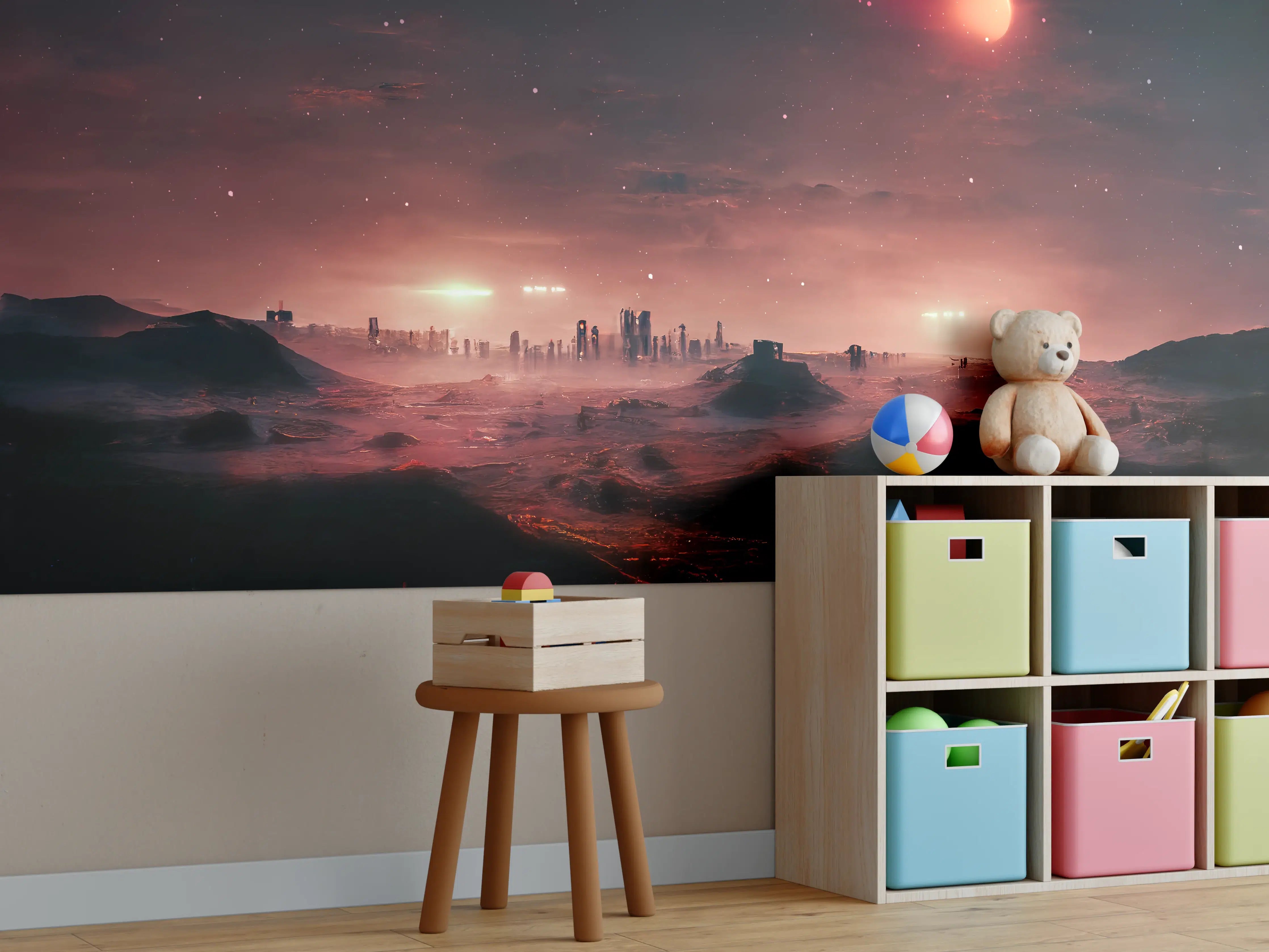 Kinderzimmer Wandgestaltung - Rötliche Fantasielandschaft